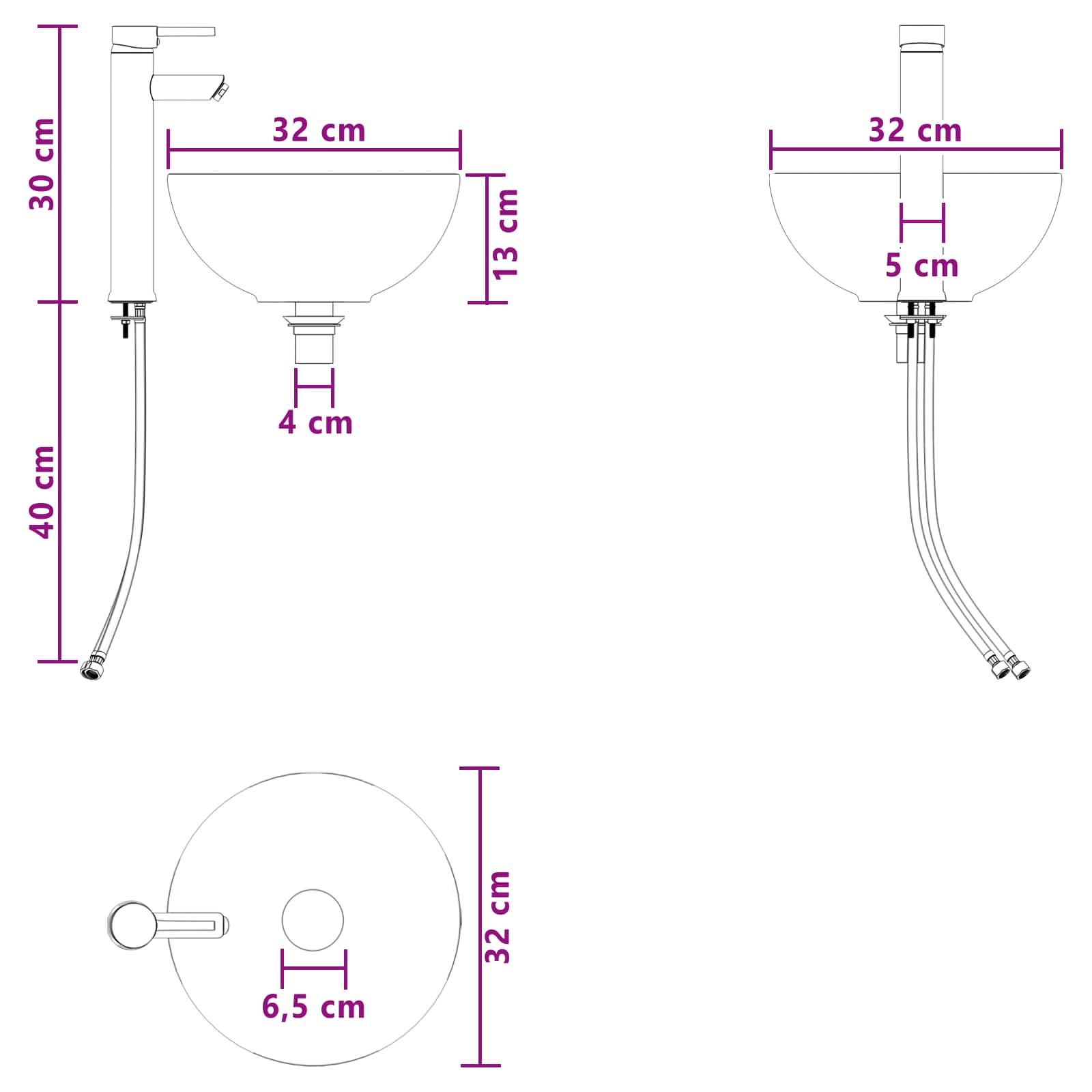 vidaXL Badkamermeubelset 4 pcs Wit Bewerkt hout en glas