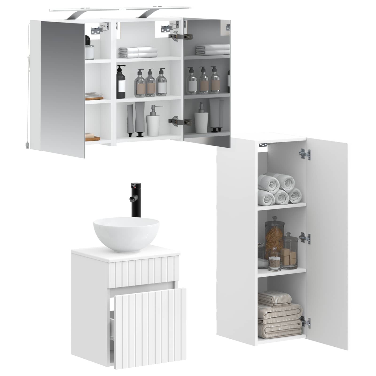 vidaXL Badkamermeubelset 4 pcs Wit Bewerkt hout en glas