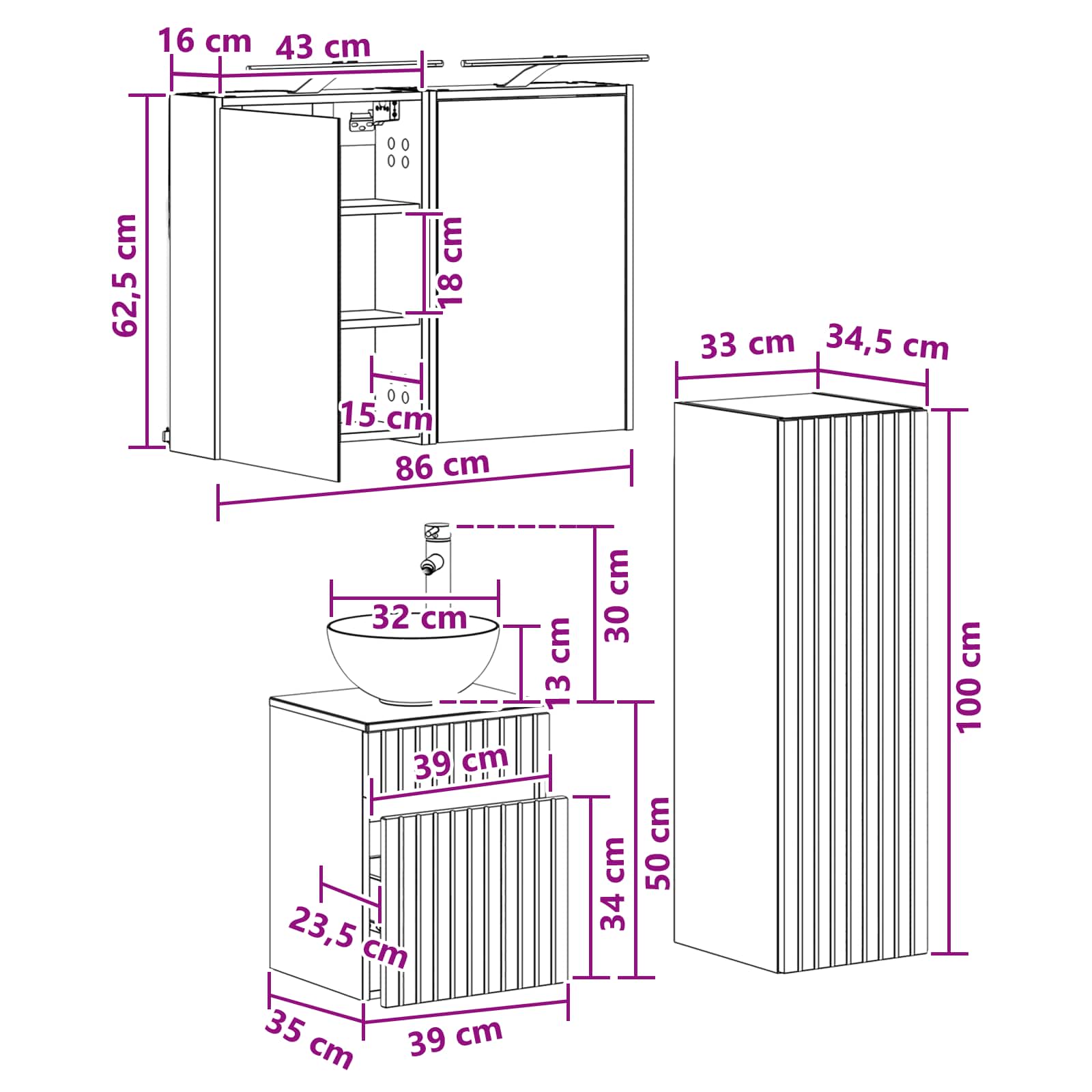vidaXL Badkamermeubelset 4 pcs Wit Bewerkt hout en glas