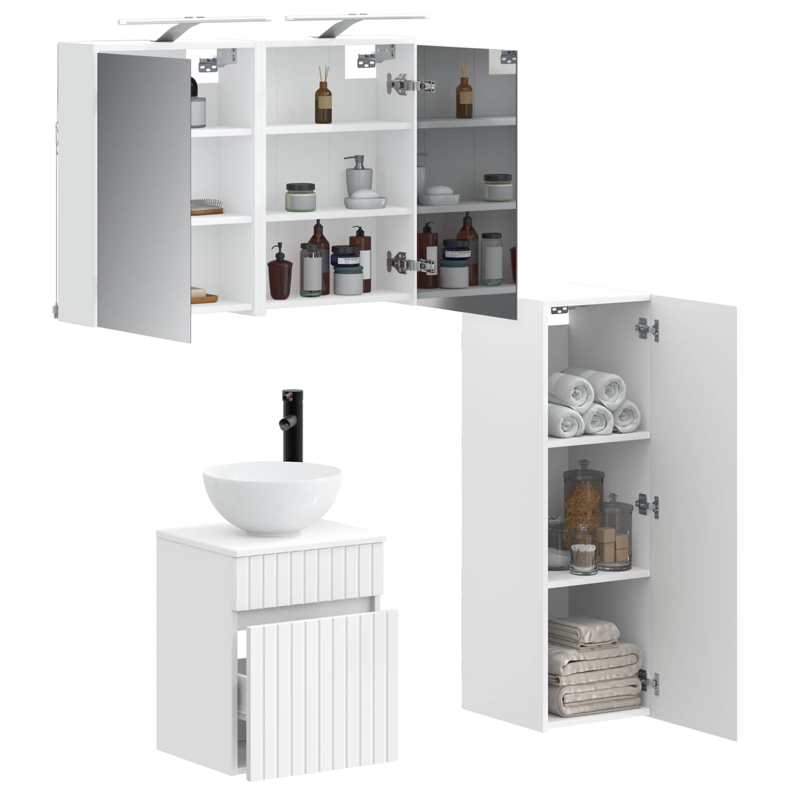 vidaXL Badkamermeubelset 4 pcs Wit Bewerkt hout en glas