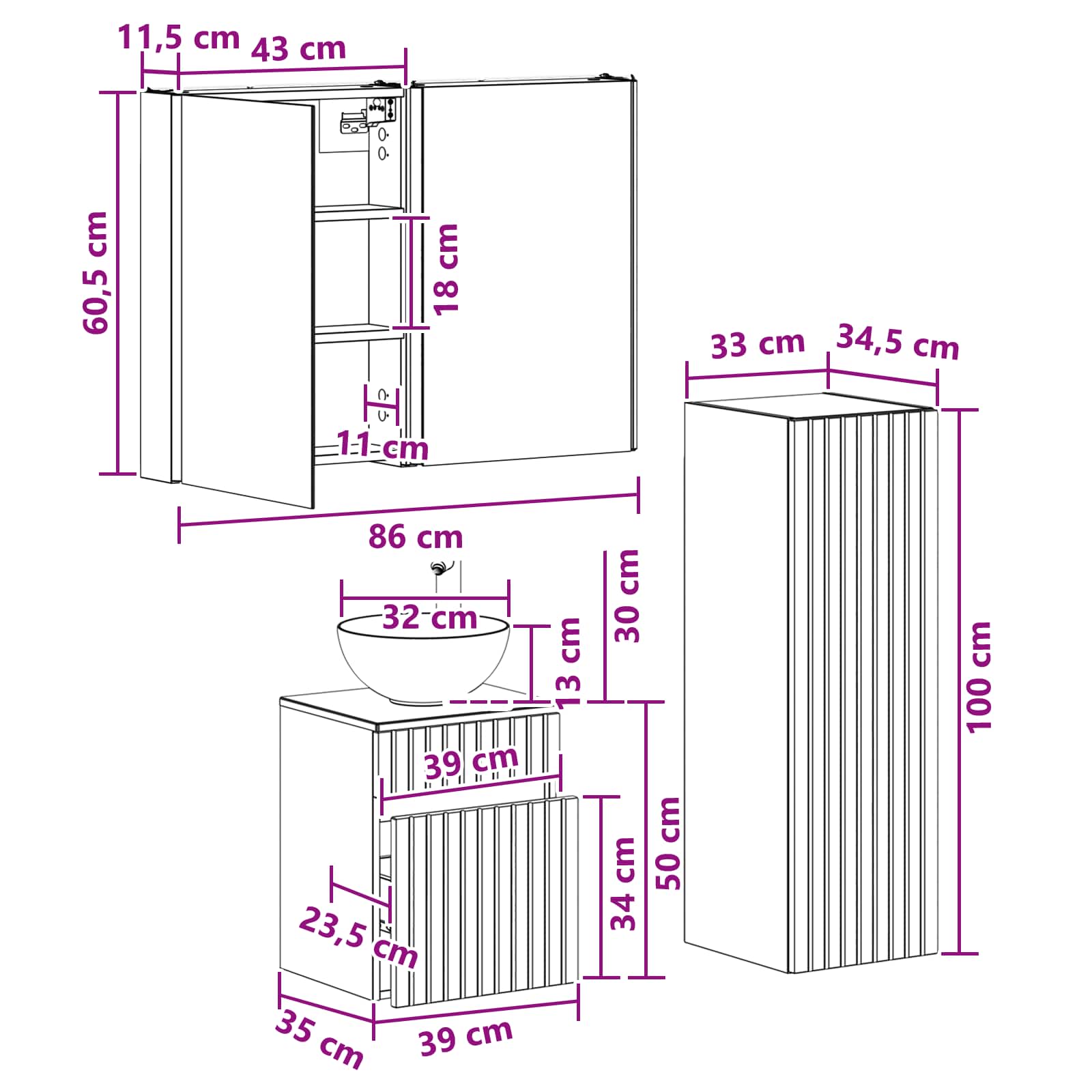vidaXL Badkamermeubelset 4 pcs Wit Bewerkt hout en glas