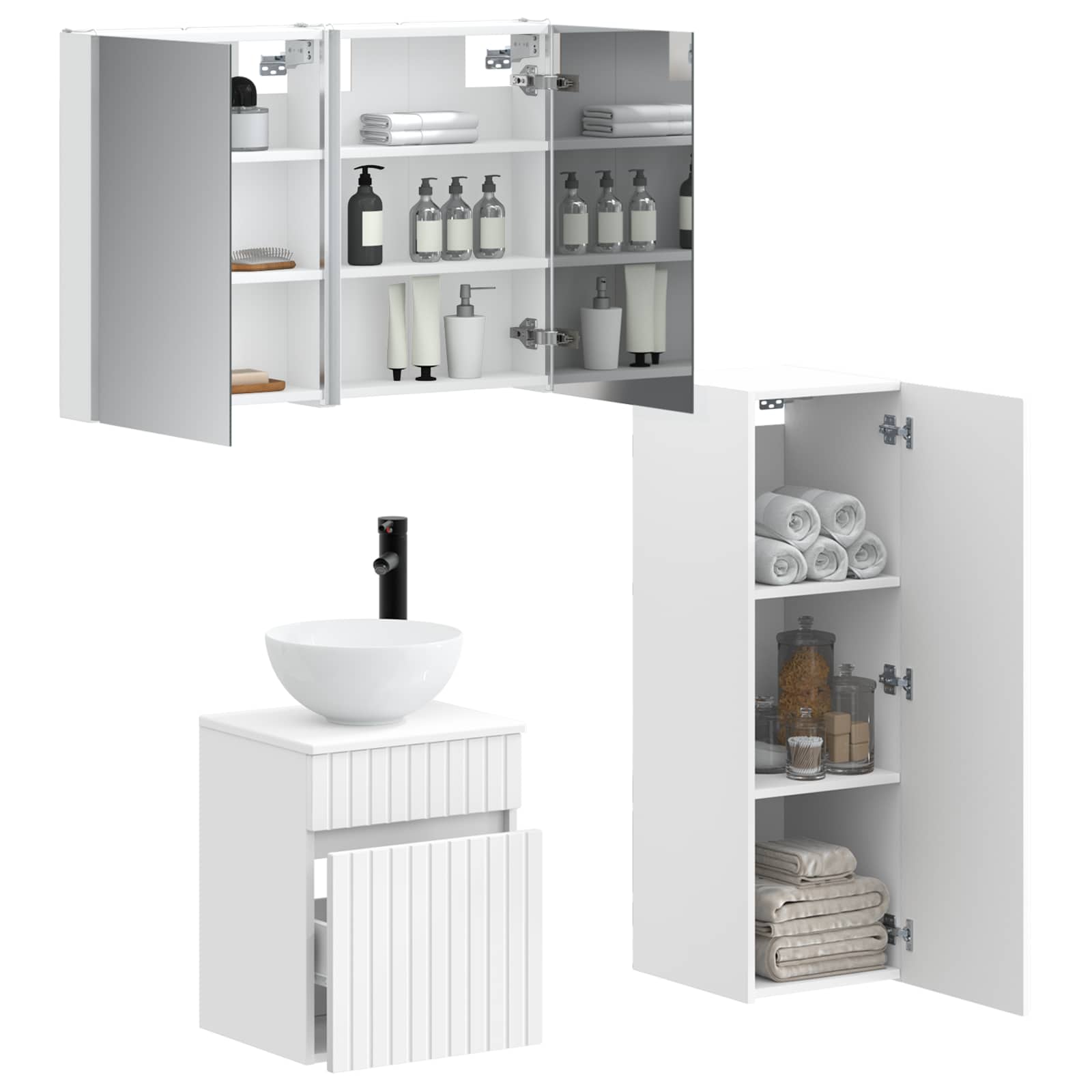 vidaXL Badkamermeubelset 4 pcs Wit Bewerkt hout en glas