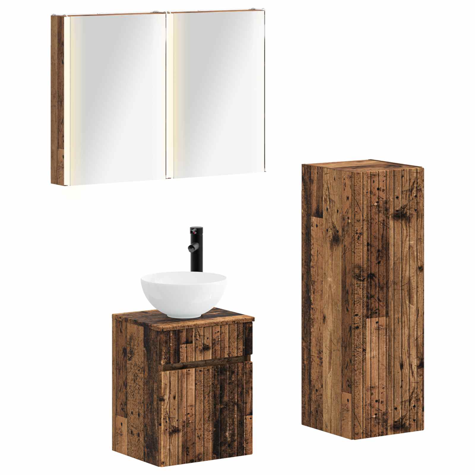 vidaXL Badkamermeubelset 4 pcs Wit Bewerkt hout en glas