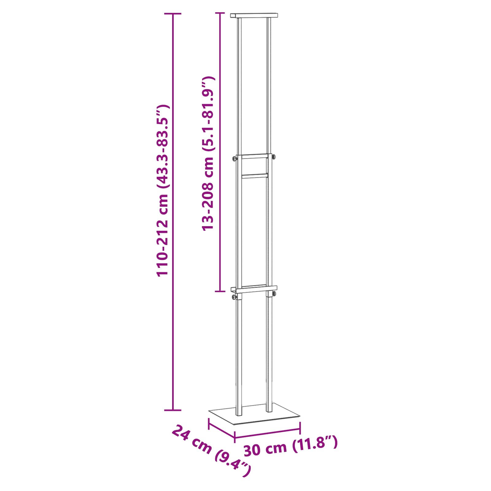 vidaXL Beurs Displays 2 pcs Zwart 30 x 24 x 208 cm IJzer