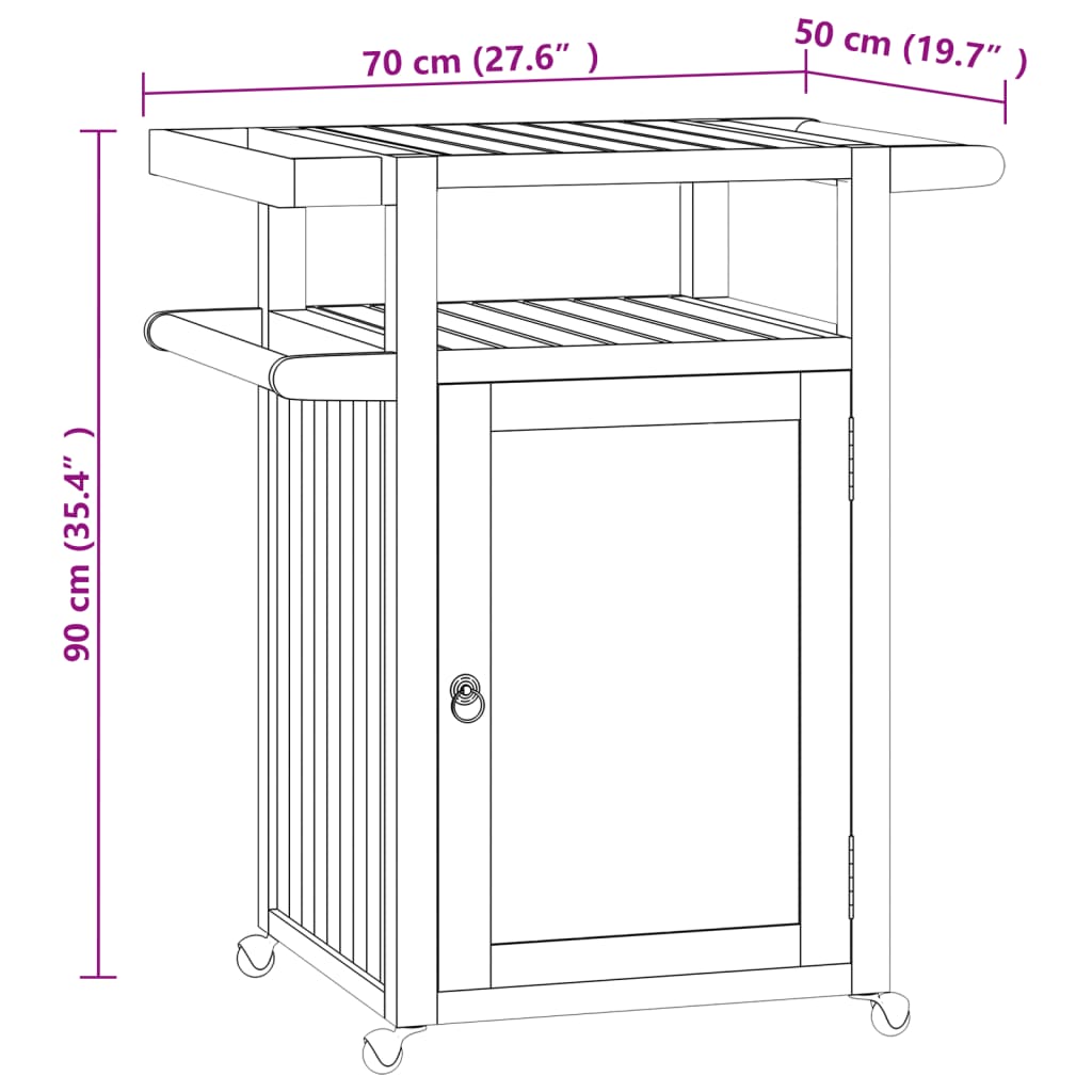 vidaXL Keukentrolley 70x50x90 cm massief teakhout