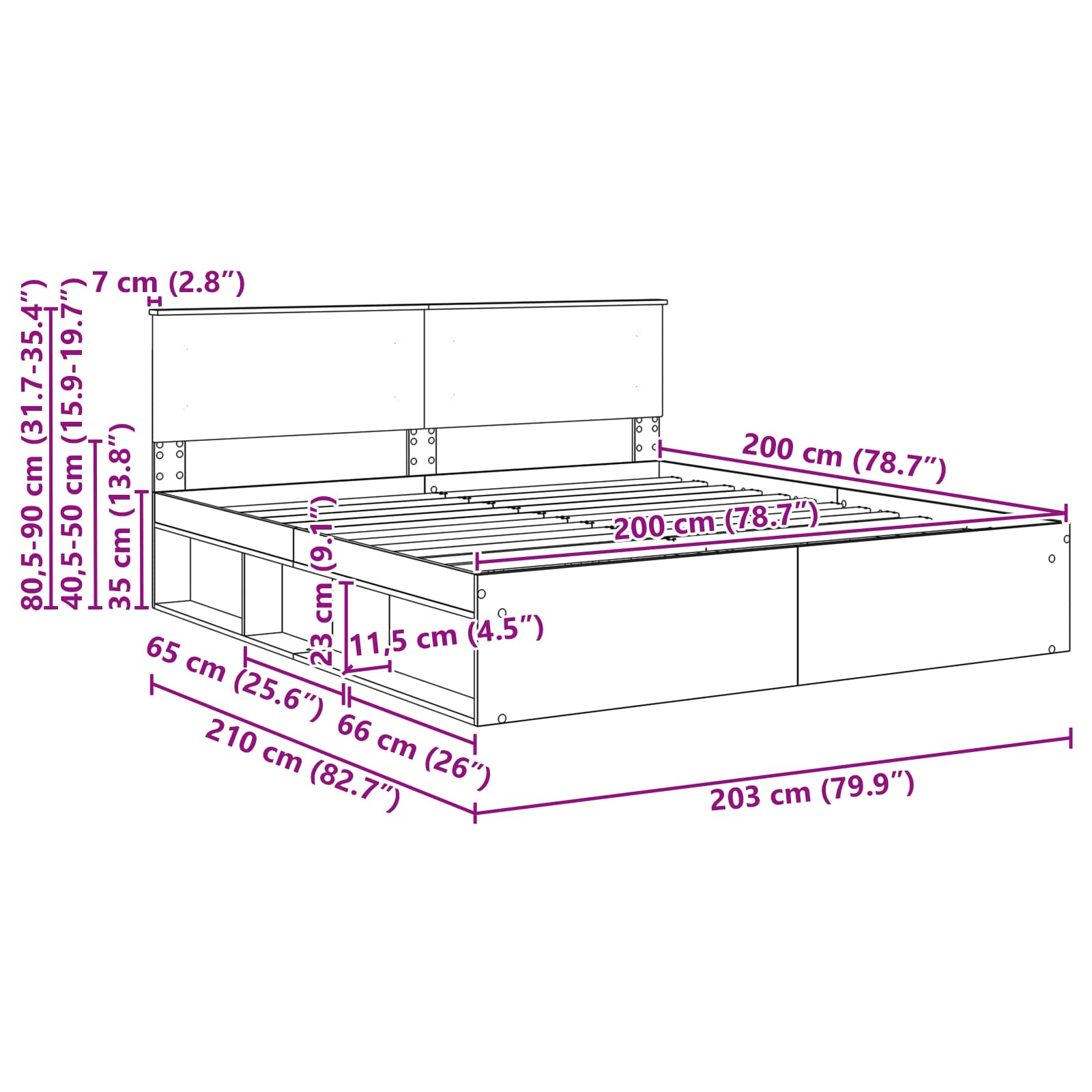 vidaXL Bedframe met hoofdeinde Beton 200 x 200 cm Bewerkt hout