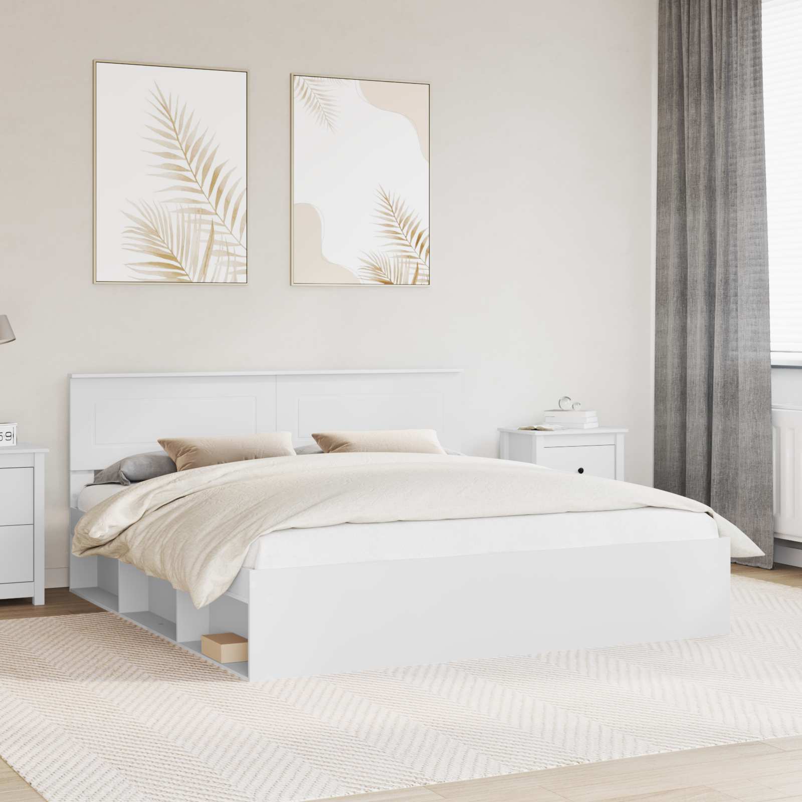 vidaXL Bedframe met hoofdeinde Beton 200 x 200 cm Bewerkt hout