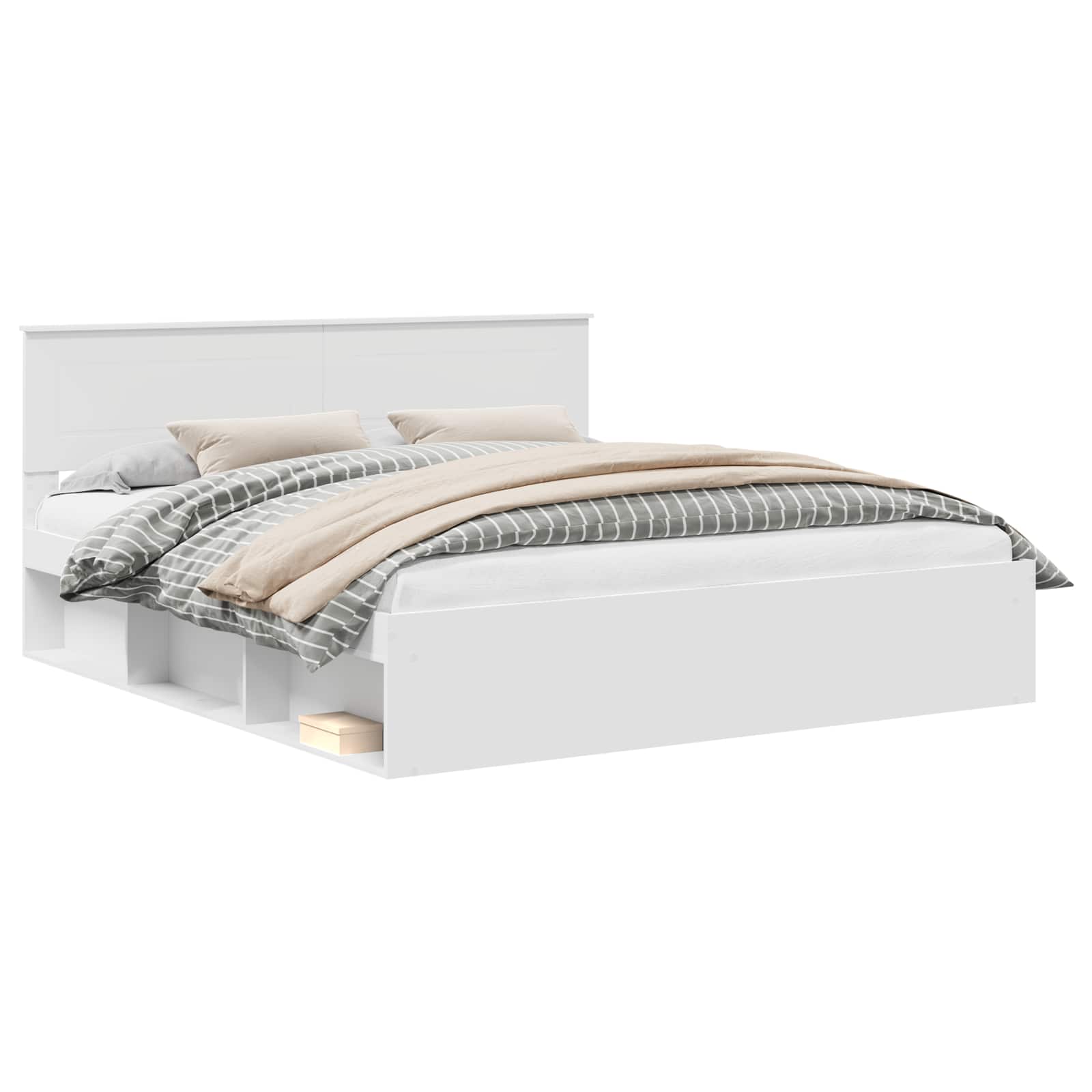 vidaXL Bedframe met hoofdeinde Beton 200 x 200 cm Bewerkt hout