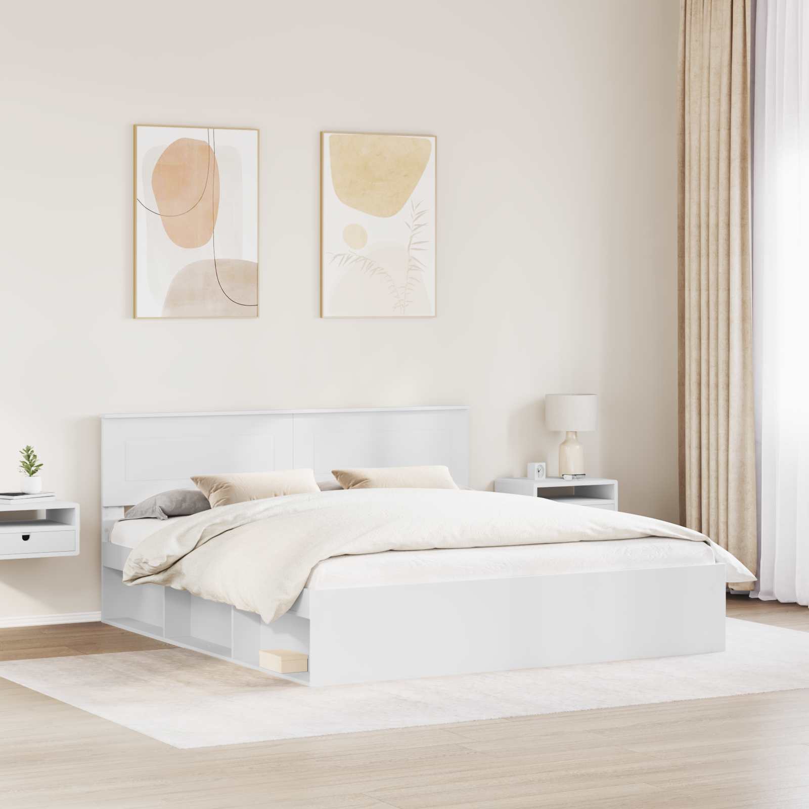 vidaXL Bedframe met hoofdeinde Beton 200 x 200 cm Bewerkt hout