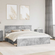 vidaXL Bedframe met hoofdeinde Beton 200 x 200 cm Bewerkt hout