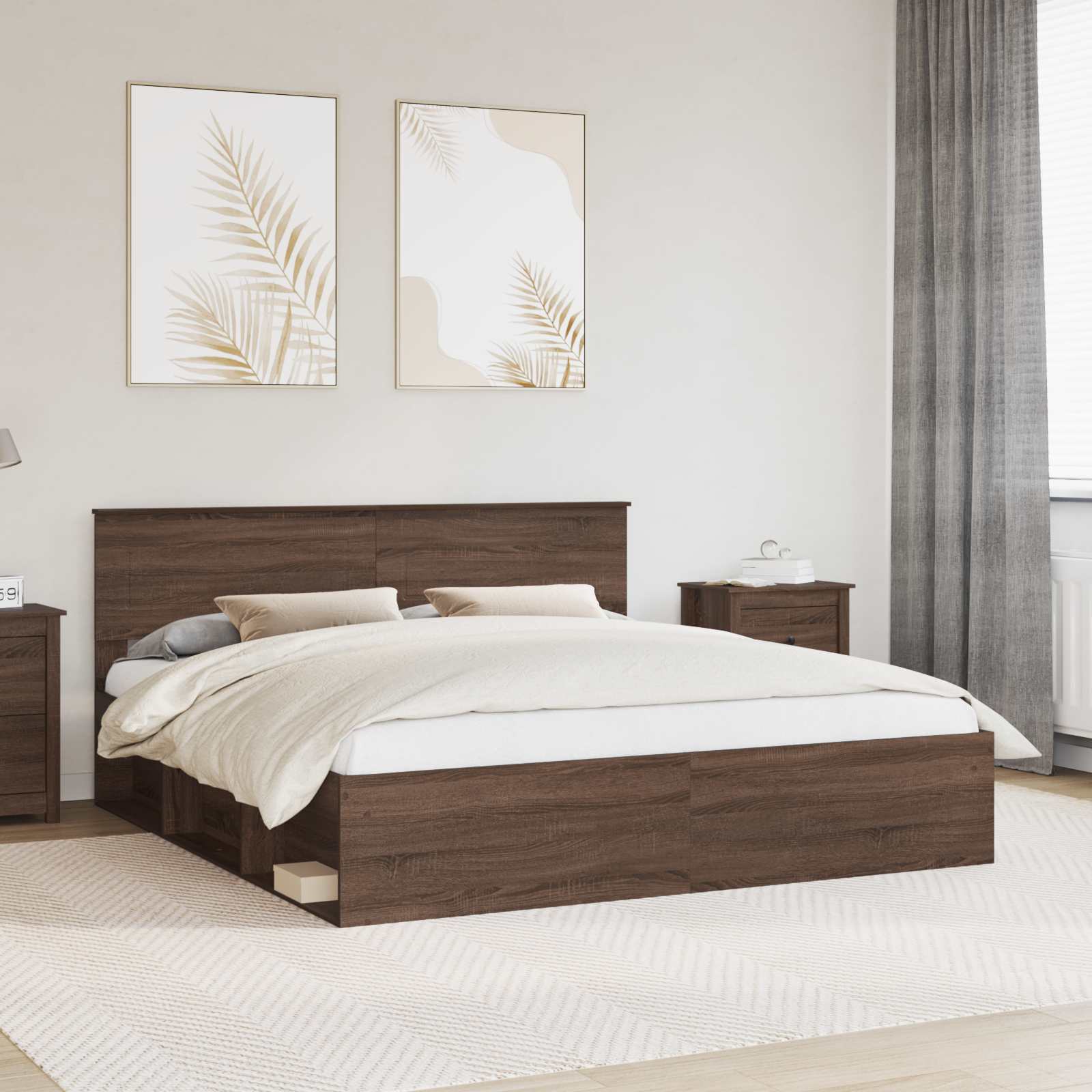 vidaXL Bedframe met hoofdeinde Beton 200 x 200 cm Bewerkt hout