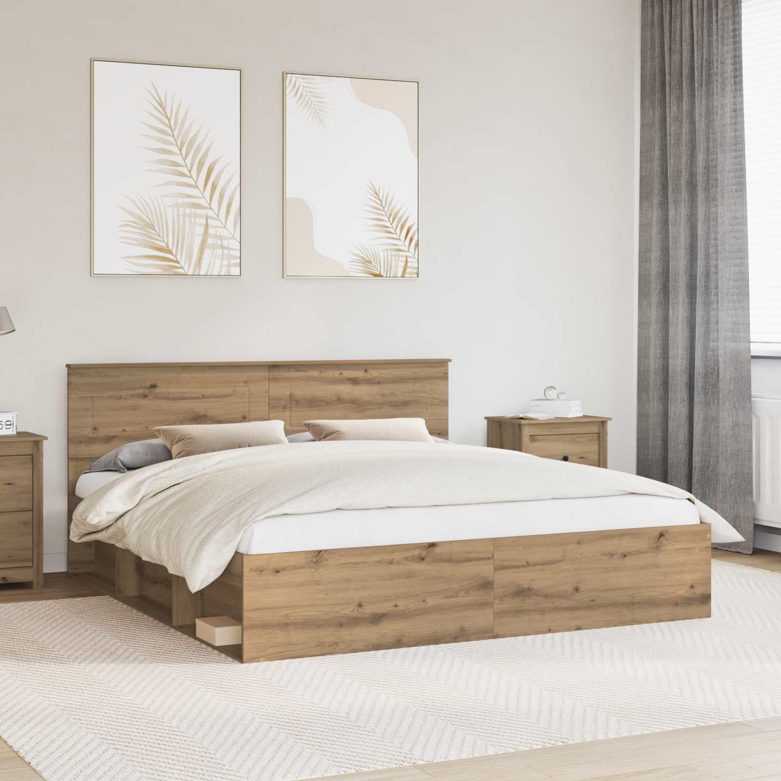 vidaXL Bedframe met hoofdeinde Beton 200 x 200 cm Bewerkt hout