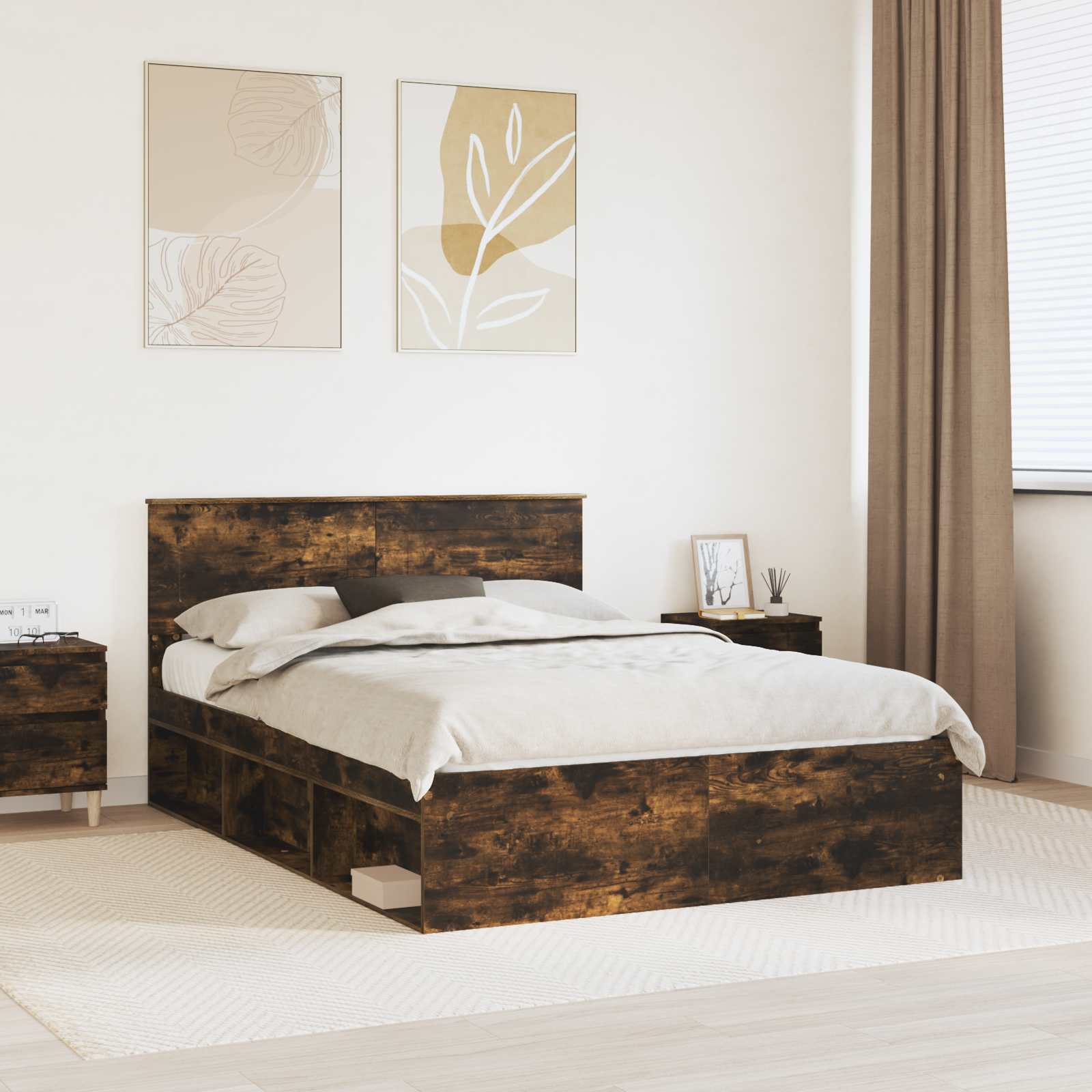 vidaXL Bedframe met hoofdeinde Beton 200 x 200 cm Bewerkt hout