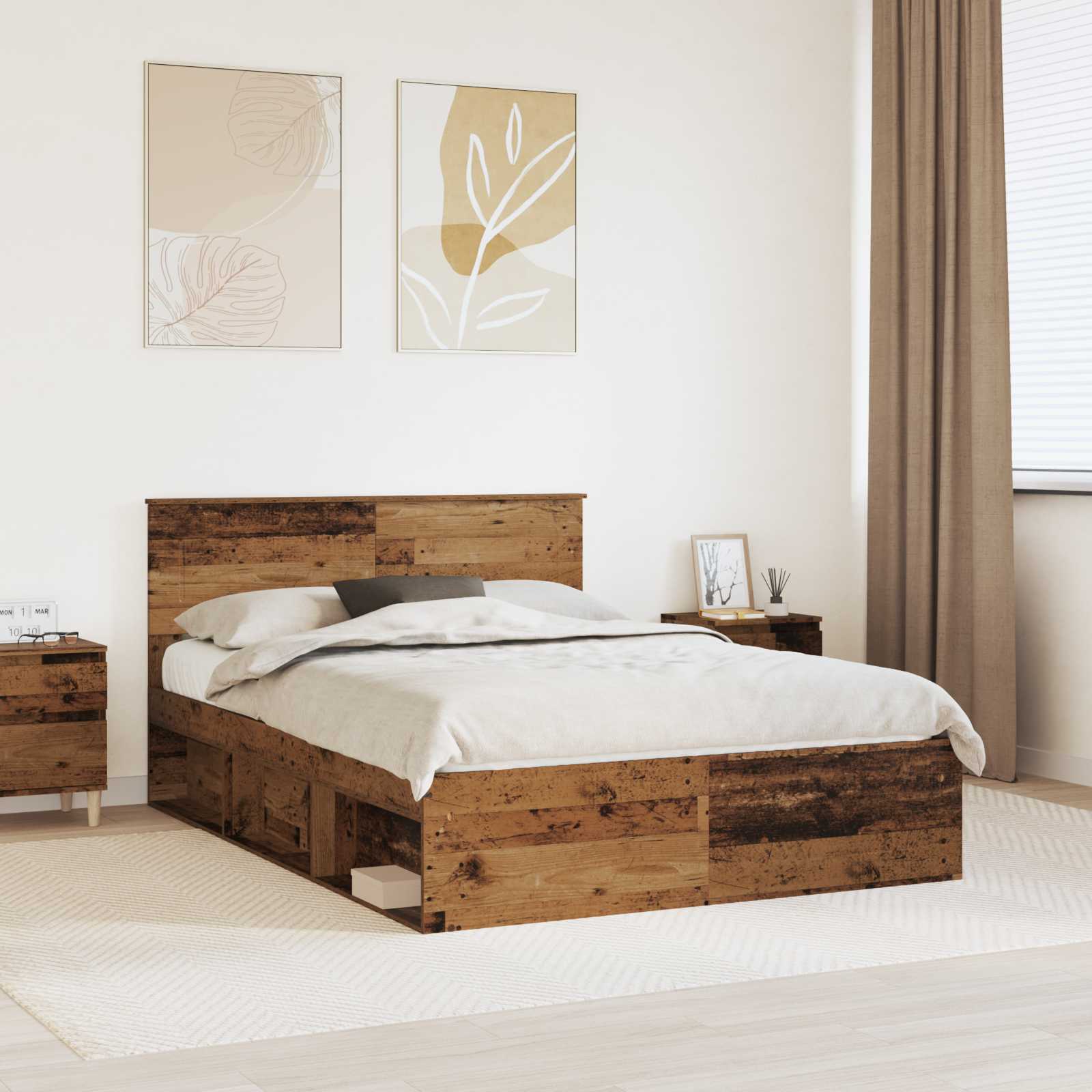 vidaXL Bedframe met hoofdeinde Beton 200 x 200 cm Bewerkt hout