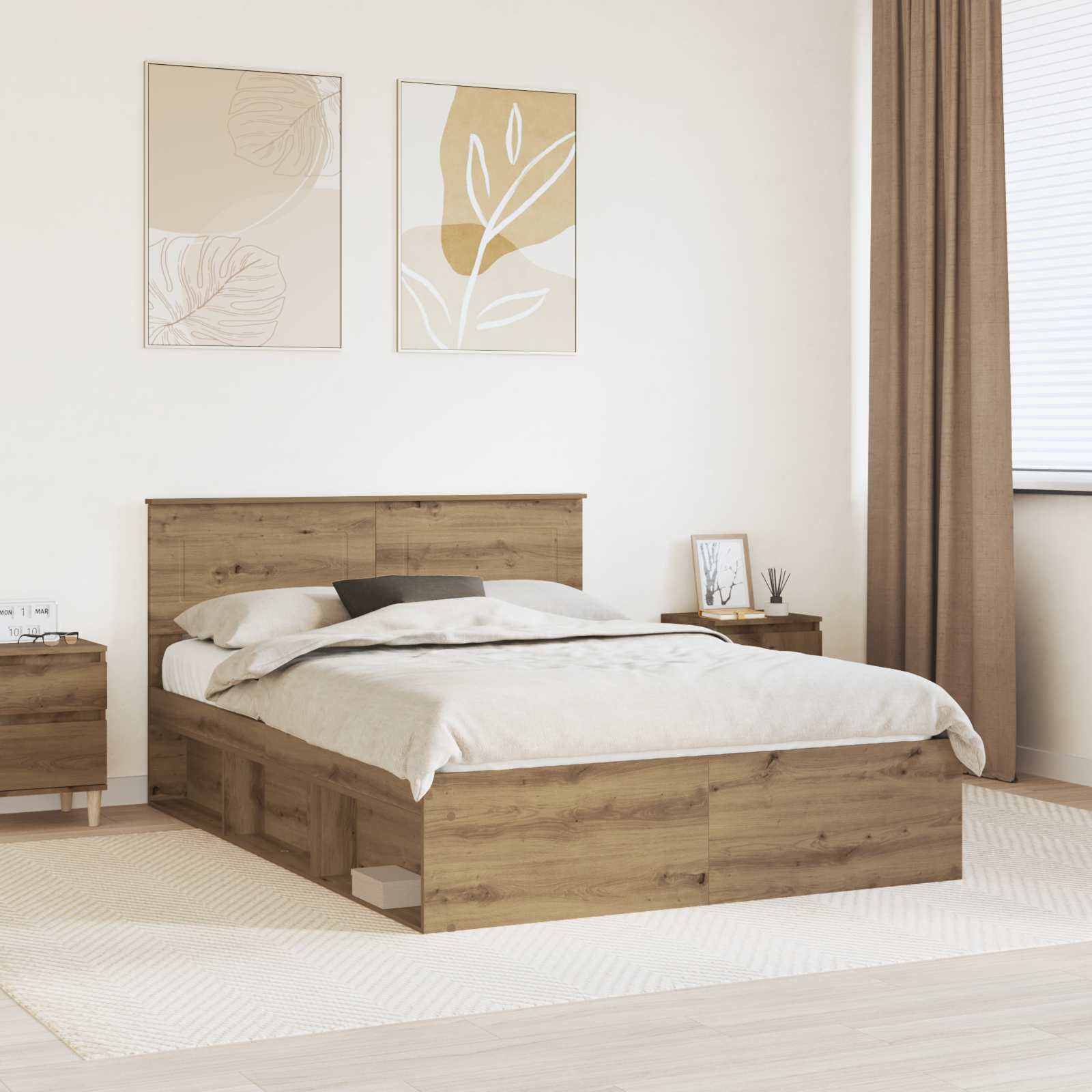 vidaXL Bedframe met hoofdeinde Beton 200 x 200 cm Bewerkt hout