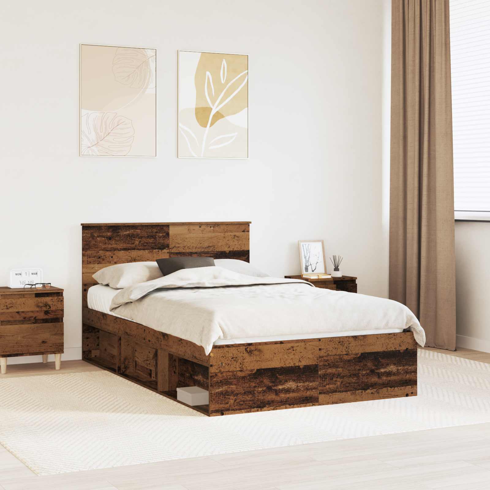 vidaXL Bedframe met hoofdeinde Beton 200 x 200 cm Bewerkt hout
