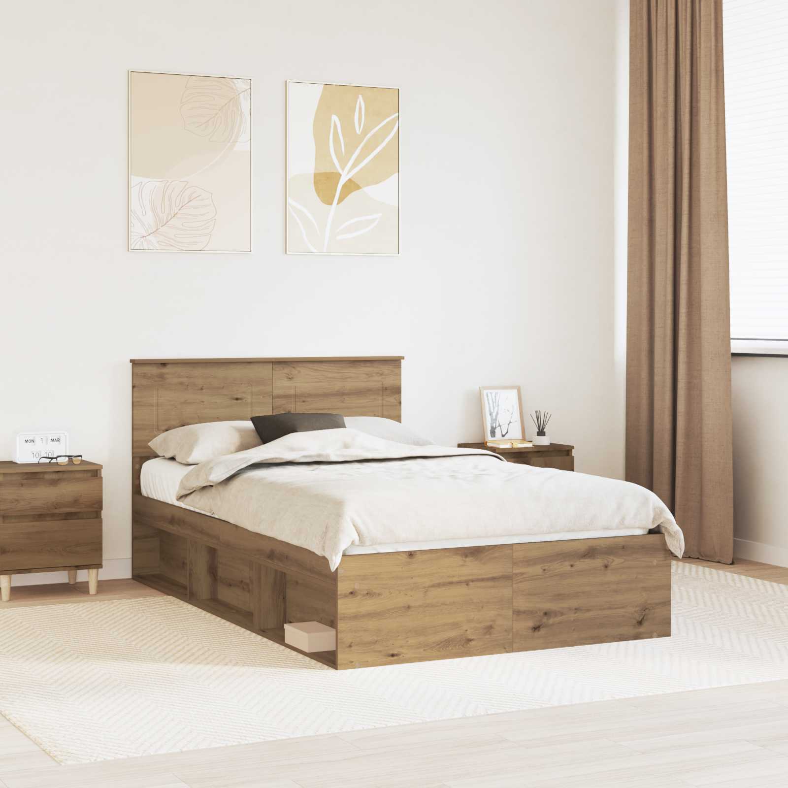 vidaXL Bedframe met hoofdeinde Beton 200 x 200 cm Bewerkt hout