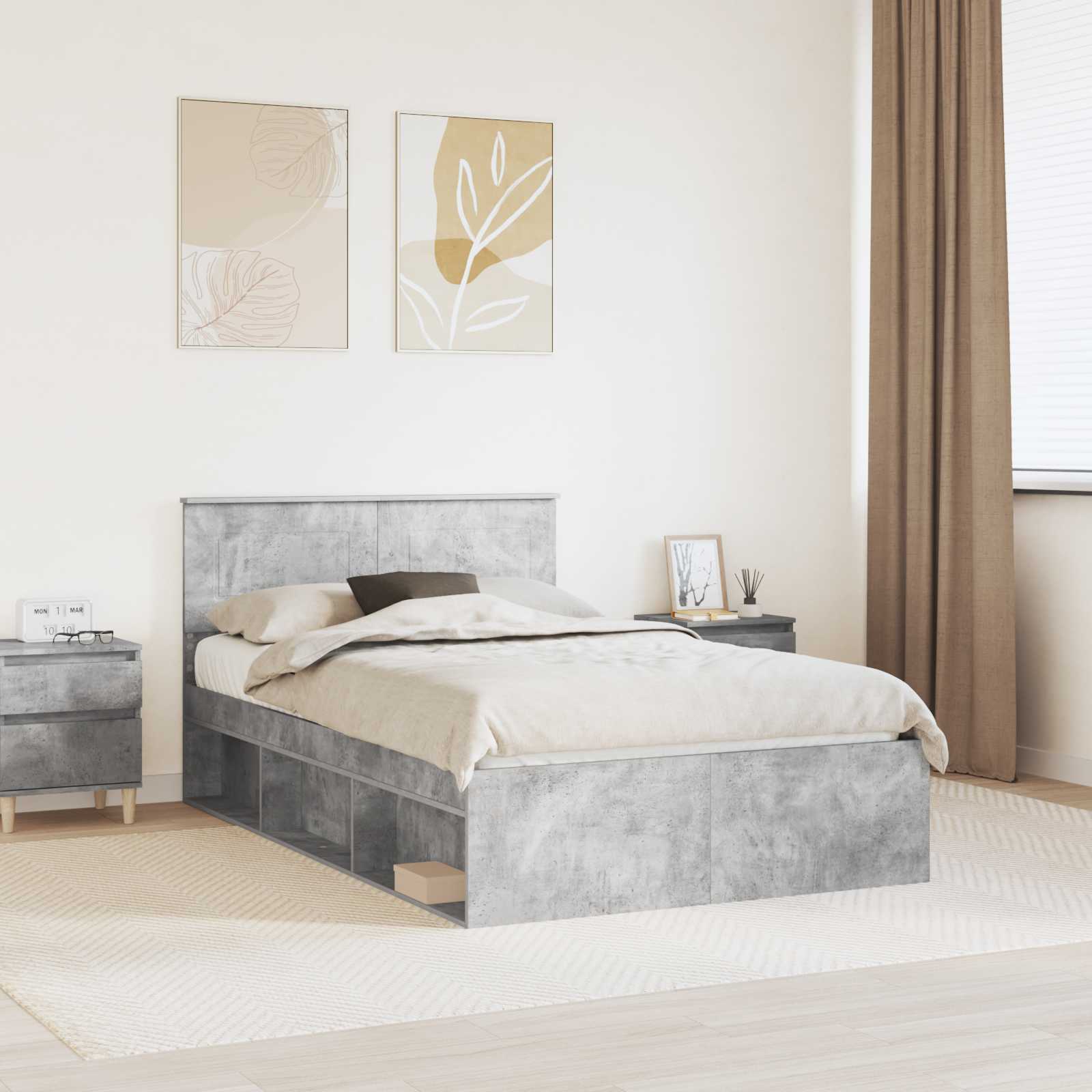 vidaXL Bedframe met hoofdeinde Beton 200 x 200 cm Bewerkt hout