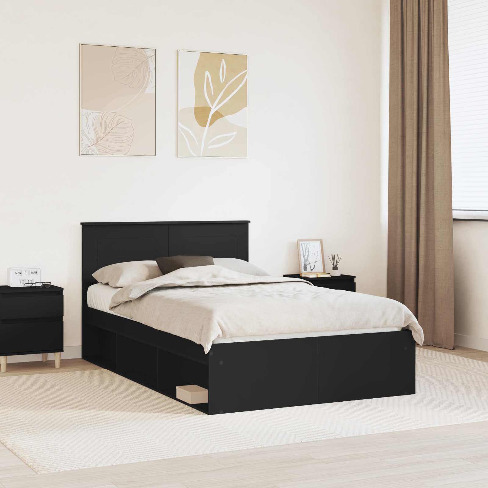 vidaXL Bedframe met hoofdeinde Beton 200 x 200 cm Bewerkt hout