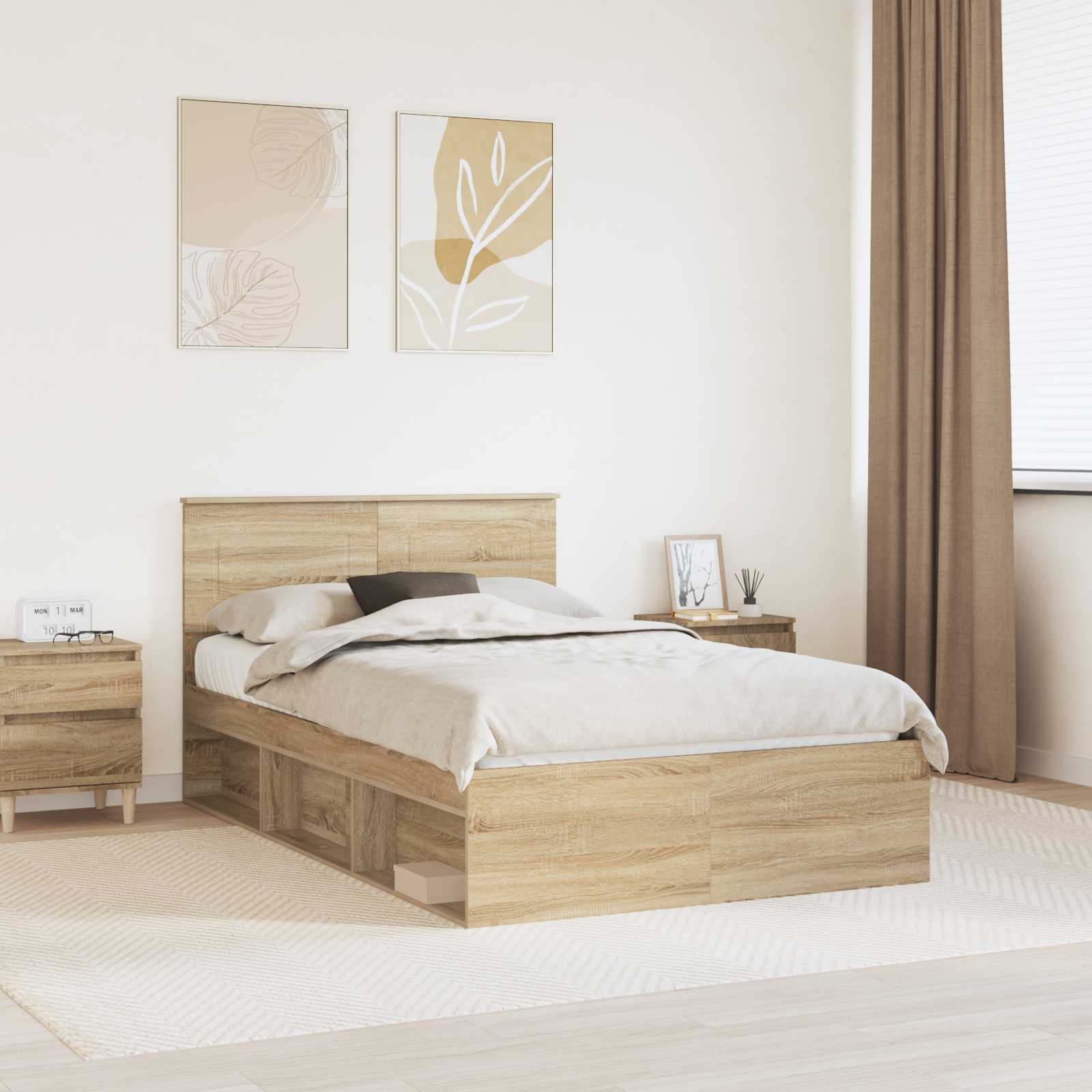 vidaXL Bedframe met hoofdeinde Beton 200 x 200 cm Bewerkt hout