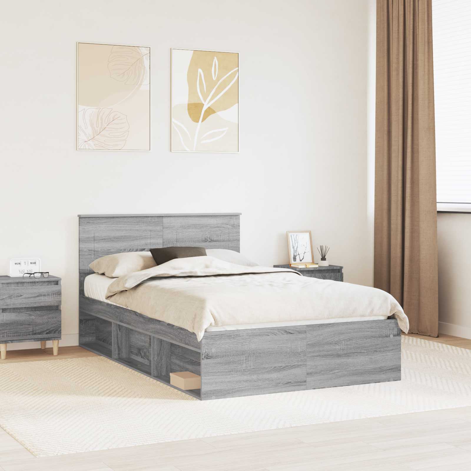 vidaXL Bedframe met hoofdeinde Beton 200 x 200 cm Bewerkt hout