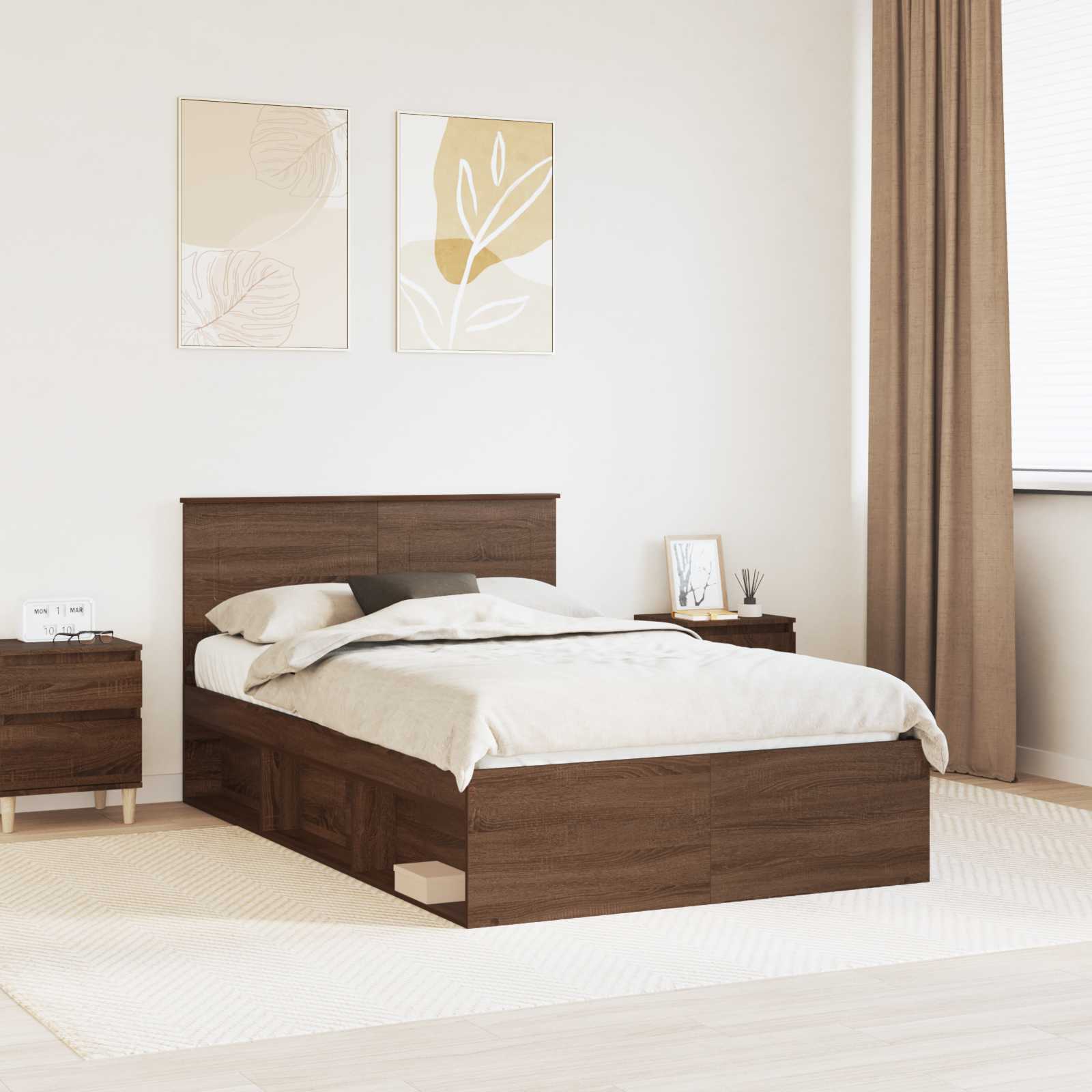 vidaXL Bedframe met hoofdeinde Beton 200 x 200 cm Bewerkt hout