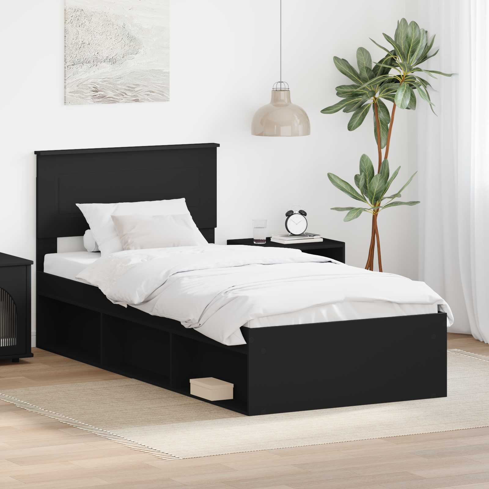 vidaXL Bedframe met hoofdeinde Beton 200 x 200 cm Bewerkt hout