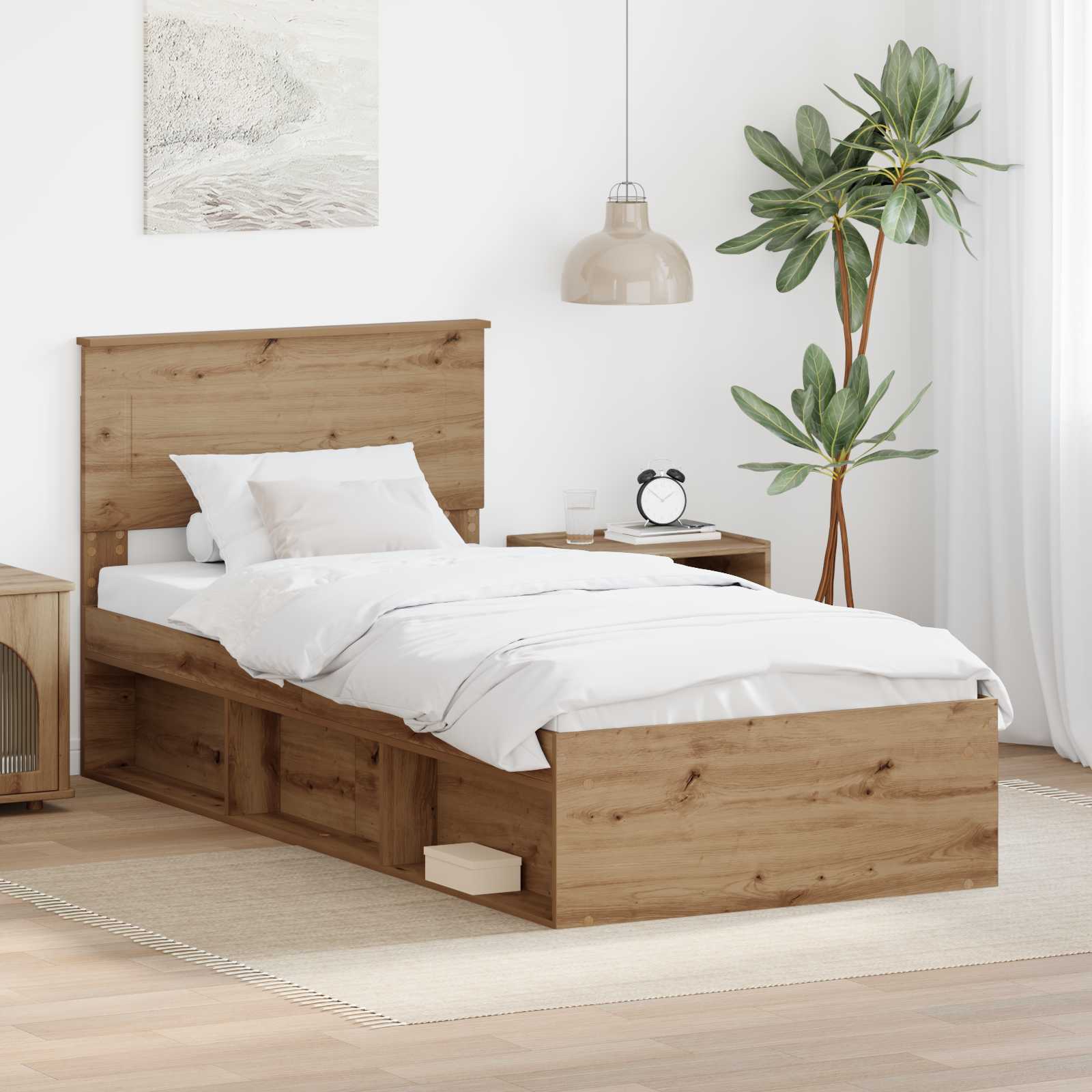 vidaXL Bedframe met hoofdeinde Beton 200 x 200 cm Bewerkt hout