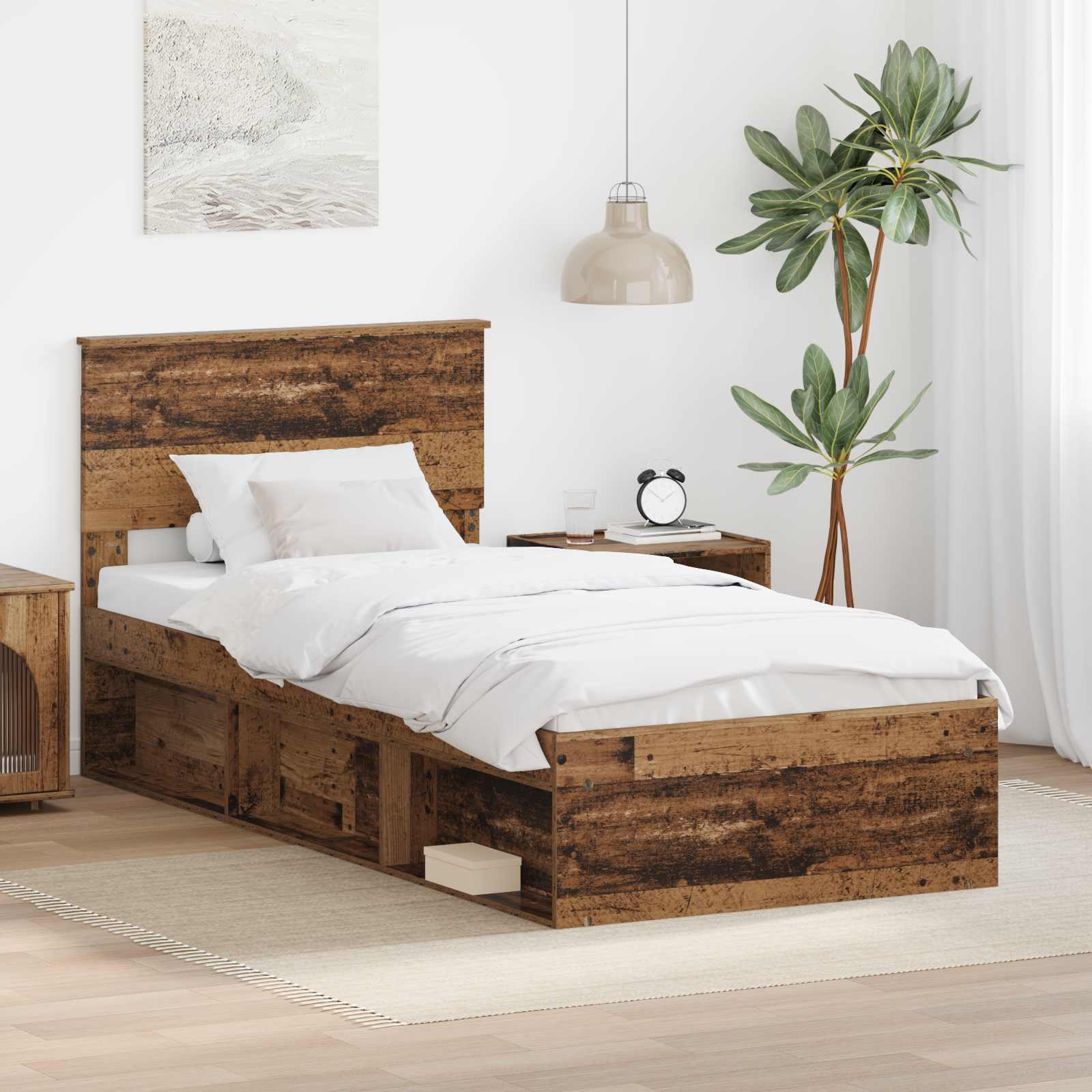 vidaXL Bedframe met hoofdeinde Beton 200 x 200 cm Bewerkt hout