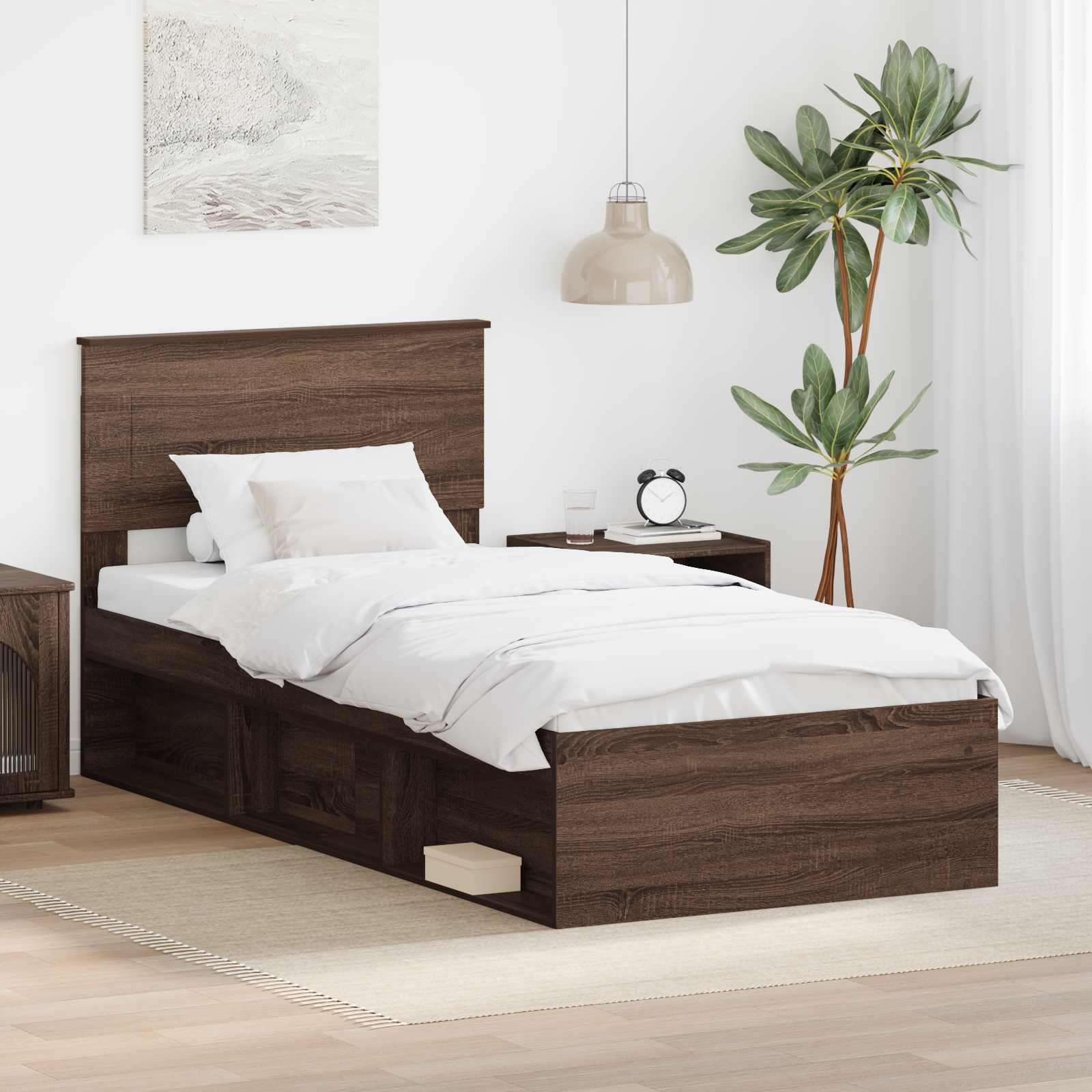 vidaXL Bedframe met hoofdeinde Beton 200 x 200 cm Bewerkt hout