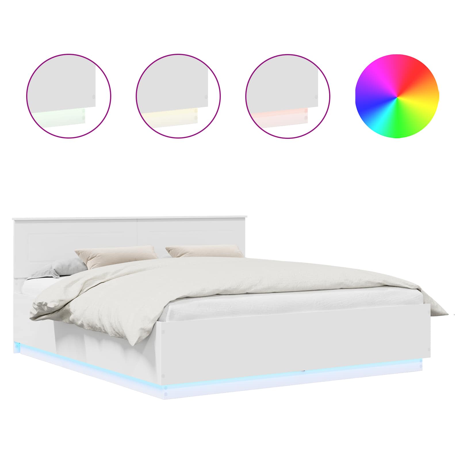 vidaXL Bedframe met LED-striplichten Wit 200 x 200 cm Bewerkt hout