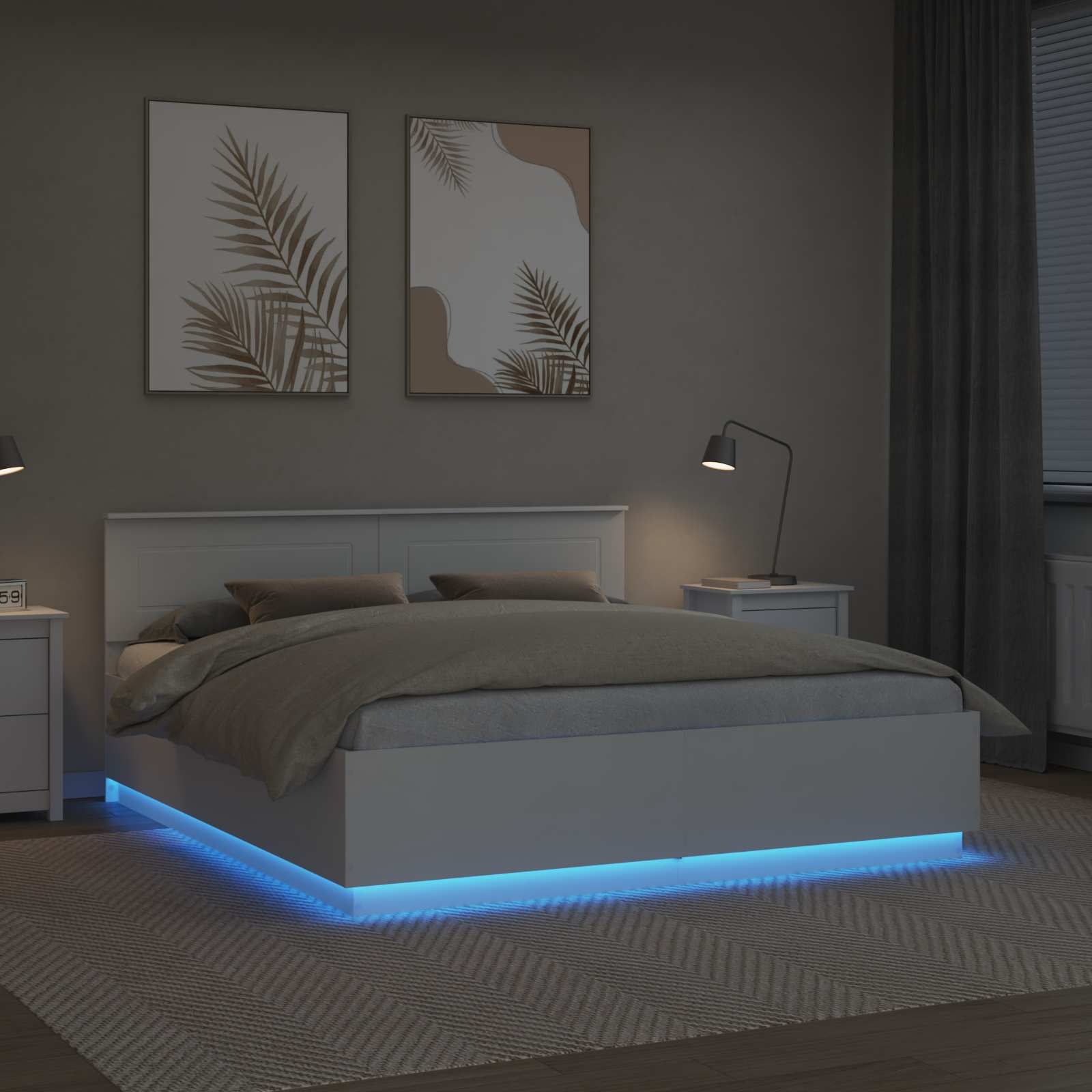 vidaXL Bedframe met LED-striplichten Wit 200 x 200 cm Bewerkt hout