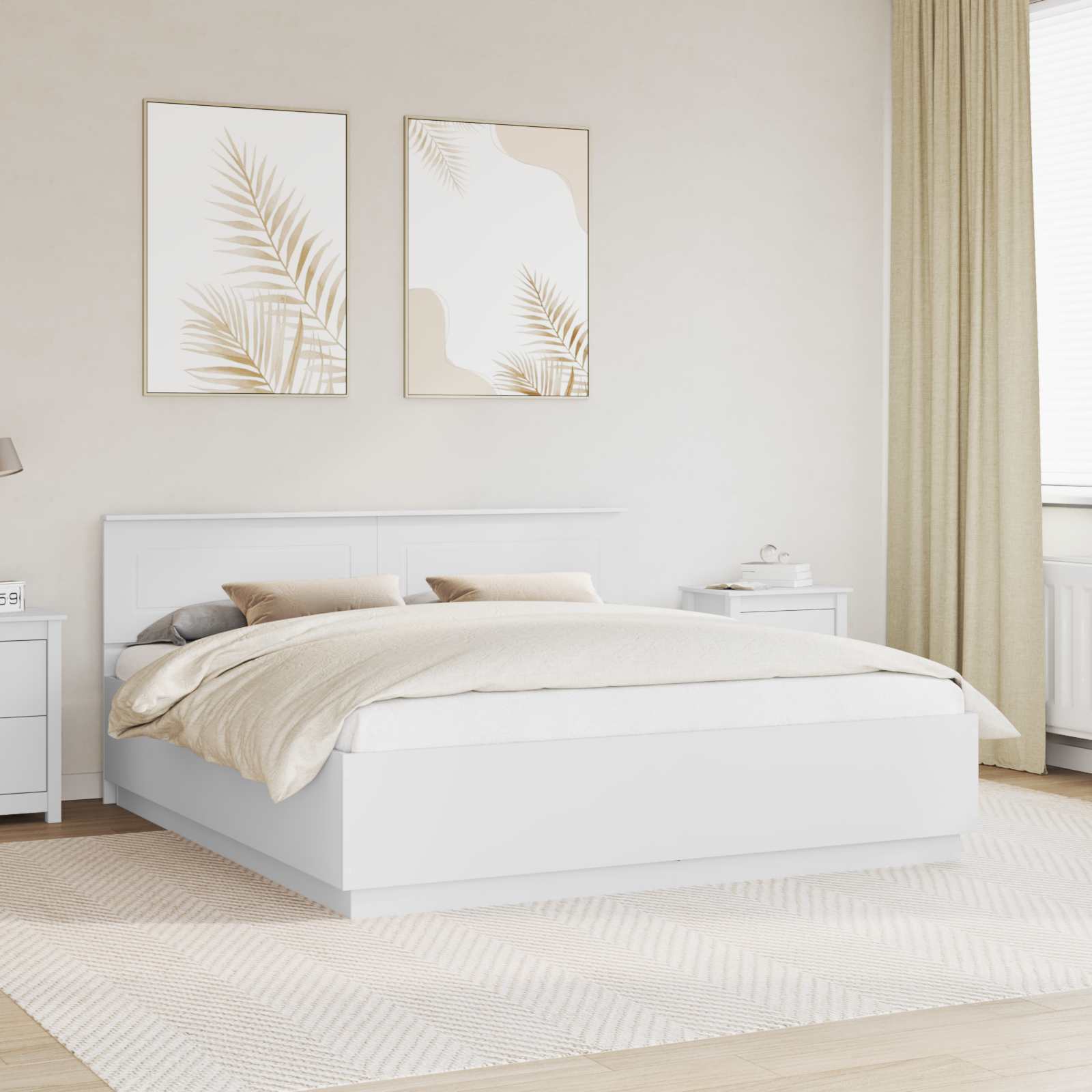 vidaXL Bedframe met LED-striplichten Wit 200 x 200 cm Bewerkt hout