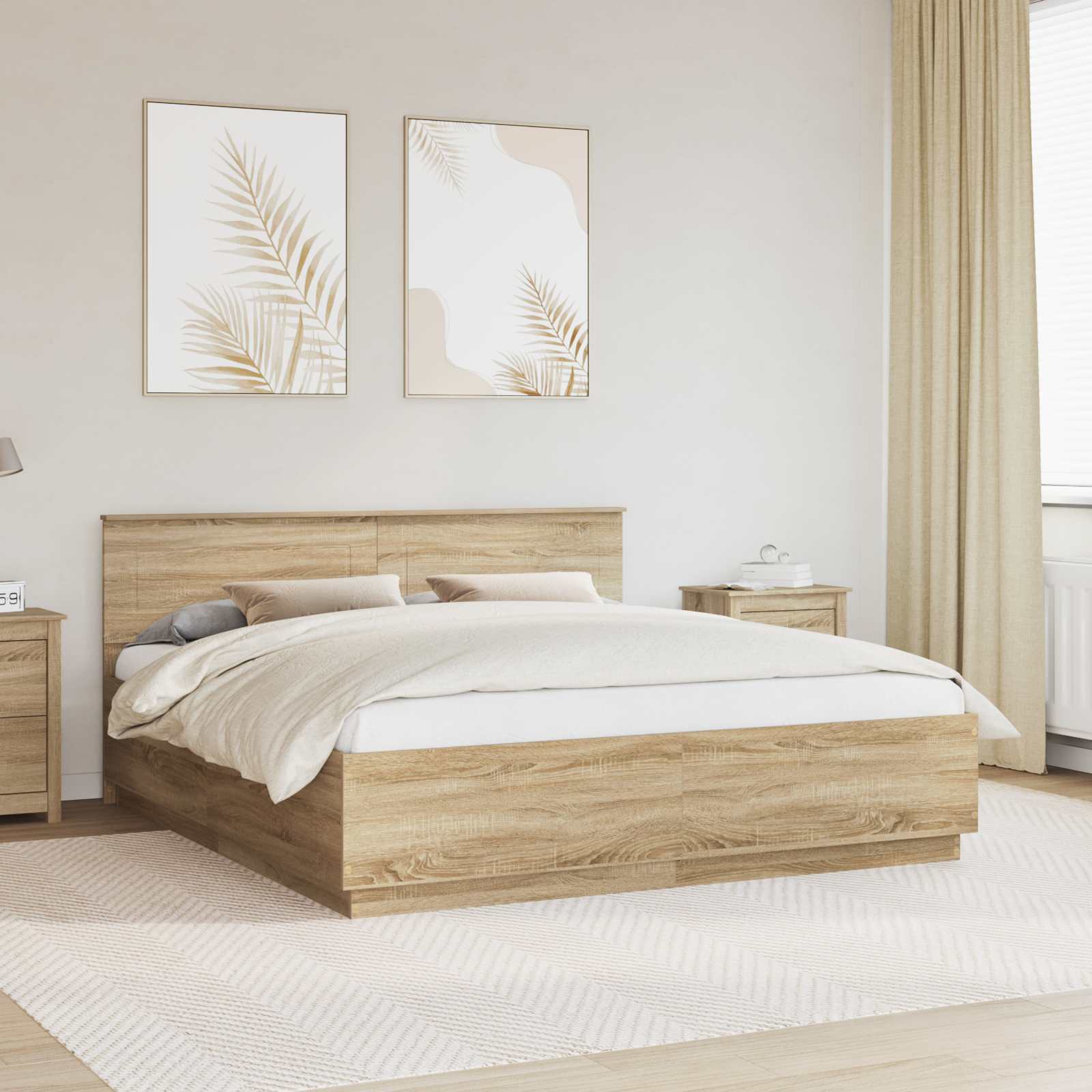 vidaXL Bedframe met LED-striplichten Wit 200 x 200 cm Bewerkt hout