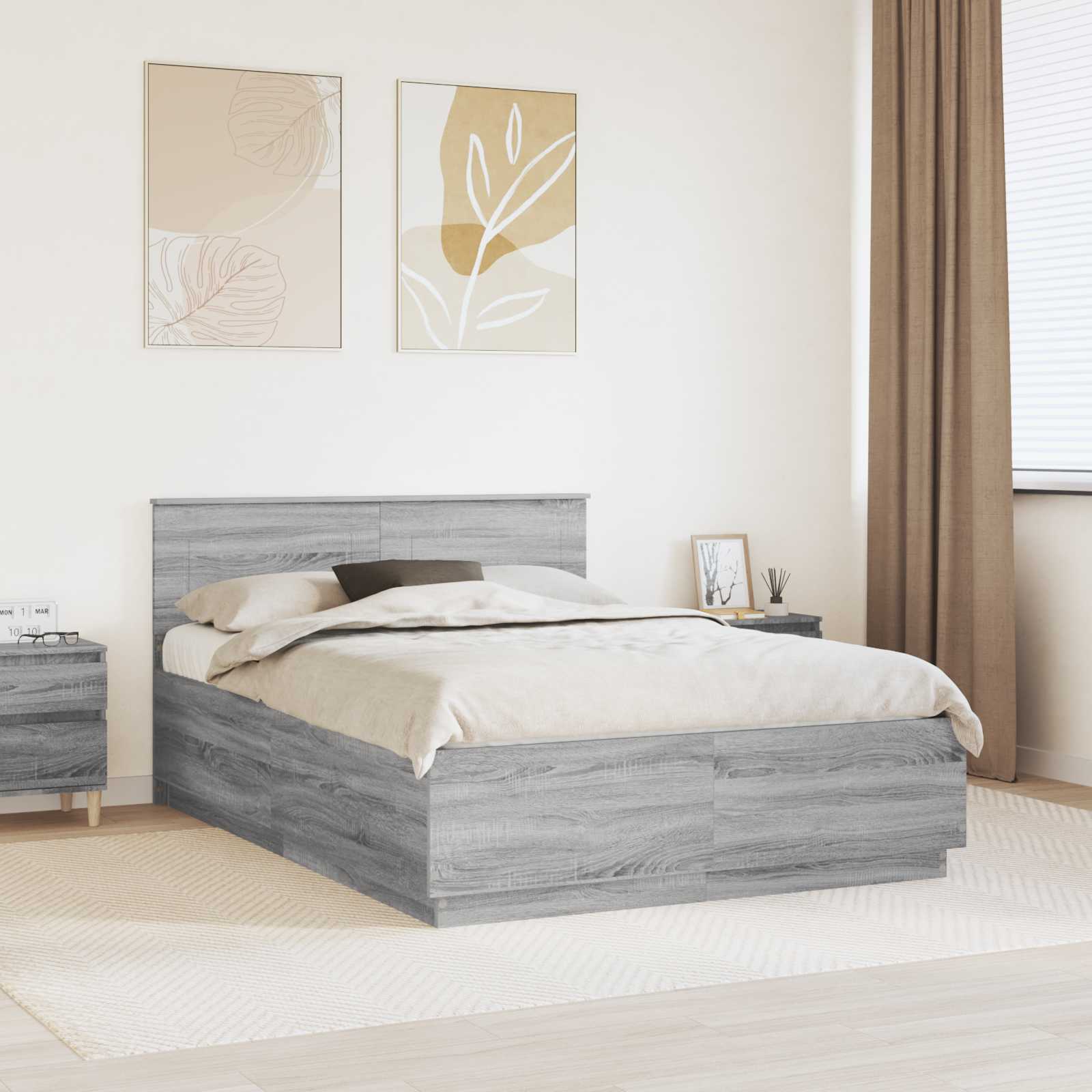 vidaXL Bedframe met LED-striplichten Wit 200 x 200 cm Bewerkt hout