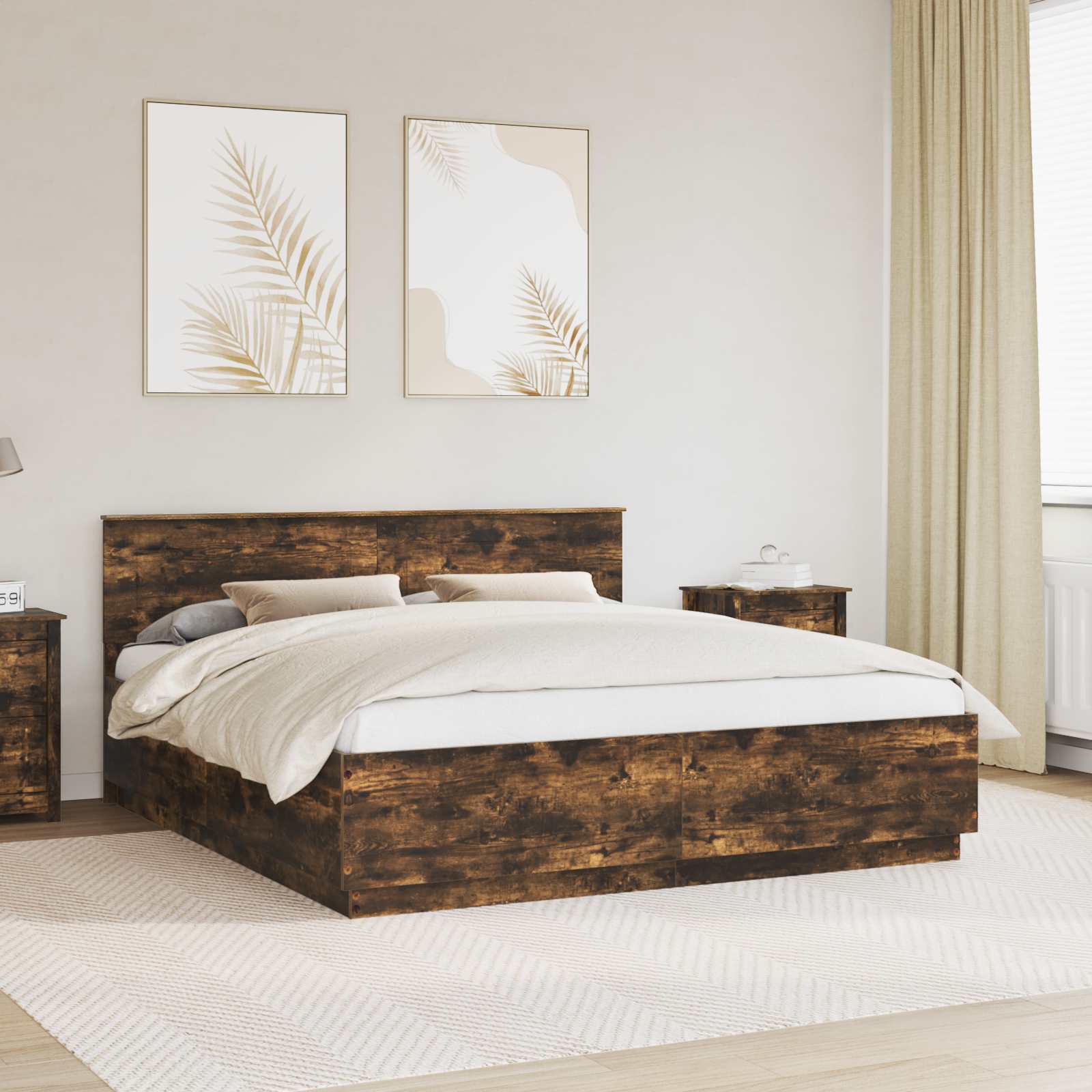 vidaXL Bedframe met hoofdeinde Wit 200 x 200 cm Bewerkt hout
