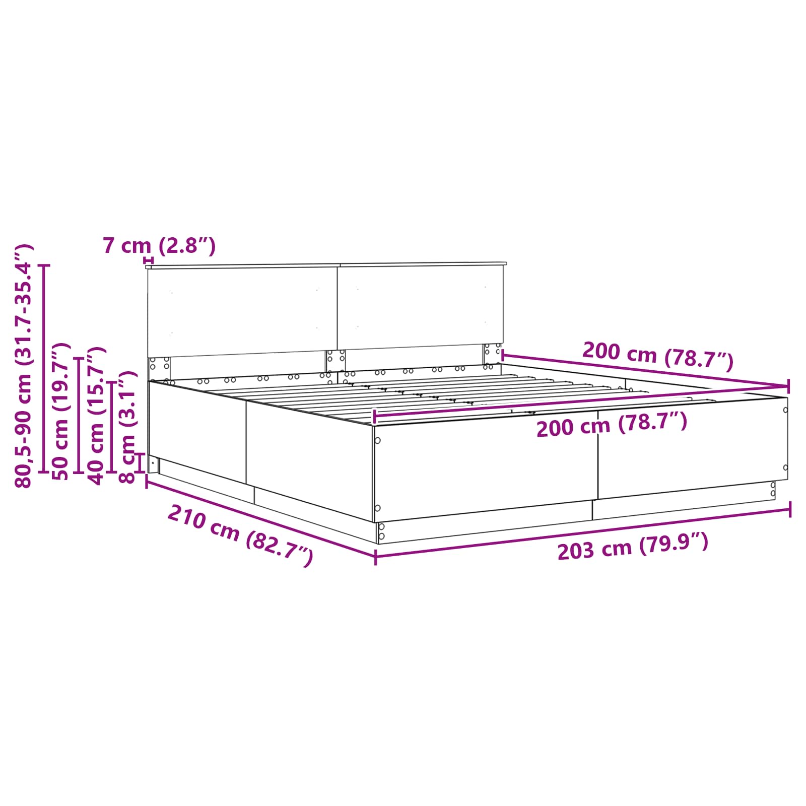vidaXL Bedframe met hoofdeinde Wit 200 x 200 cm Bewerkt hout
