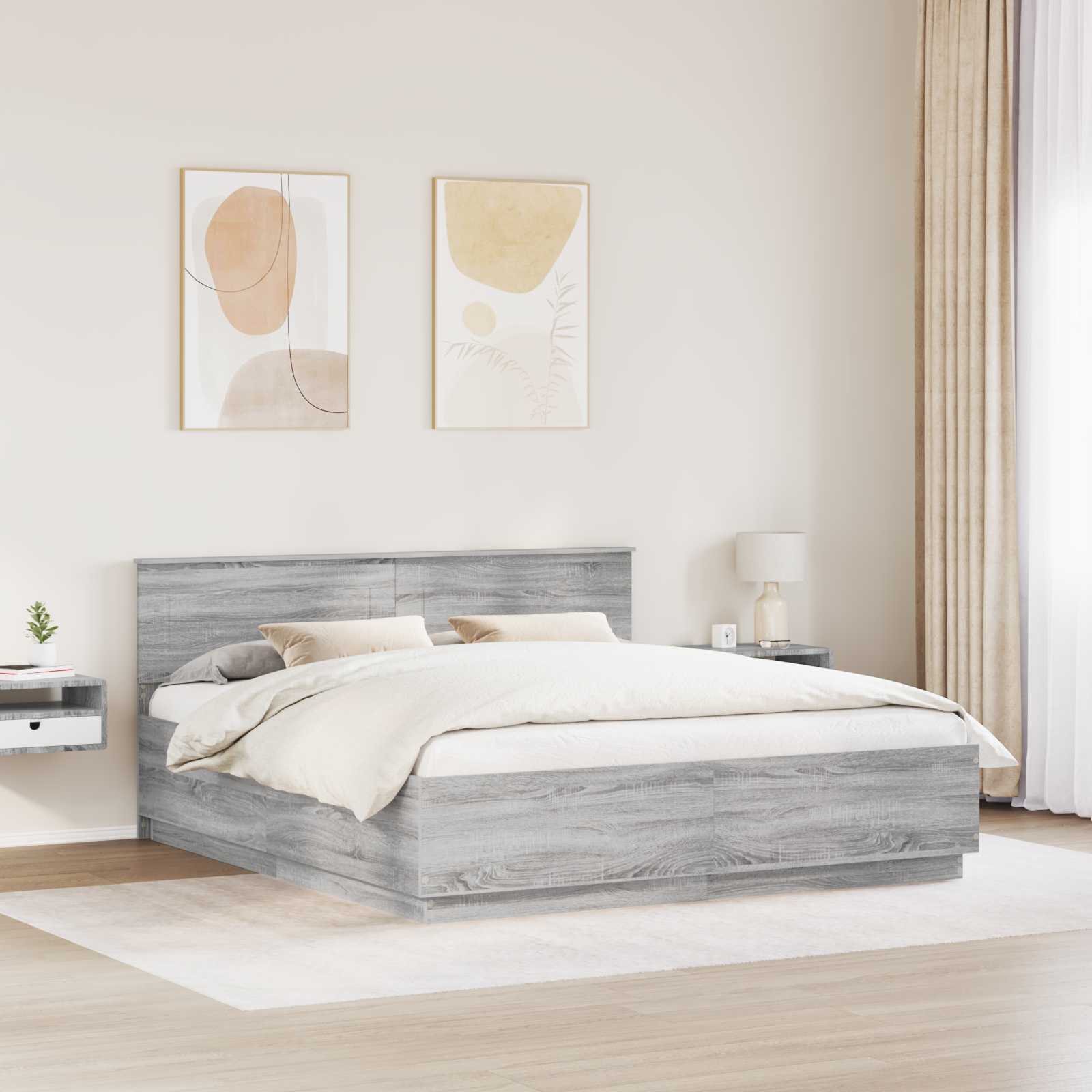 vidaXL Bedframe met hoofdeinde Wit 200 x 200 cm Bewerkt hout