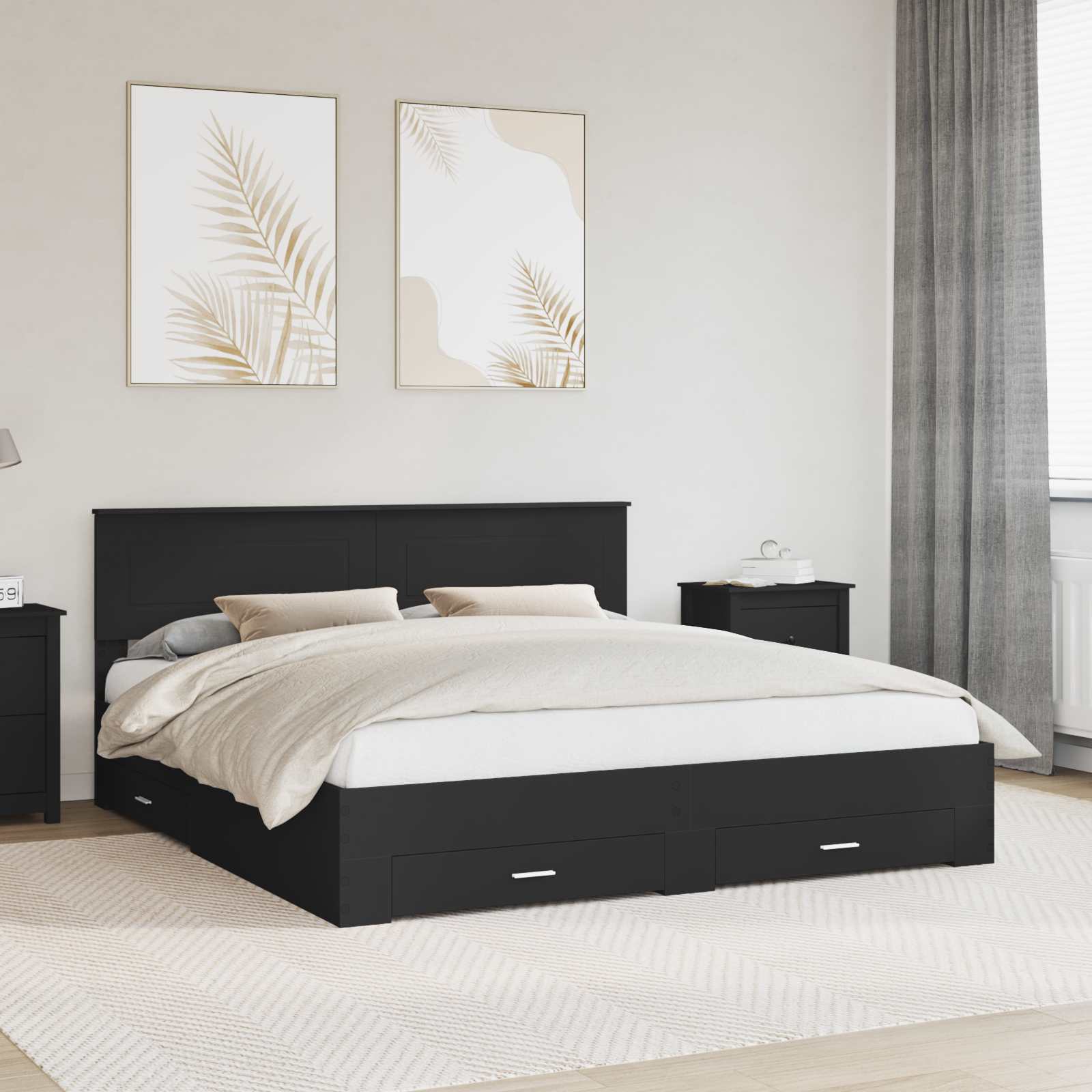 vidaXL Bedframe met lade Zwart en Zilver 200 x 200 cm Bewerkt hout