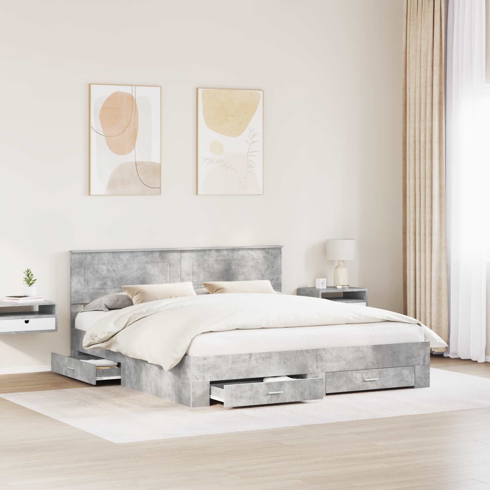 vidaXL Bedframe met lade Zwart en Zilver 200 x 200 cm Bewerkt hout
