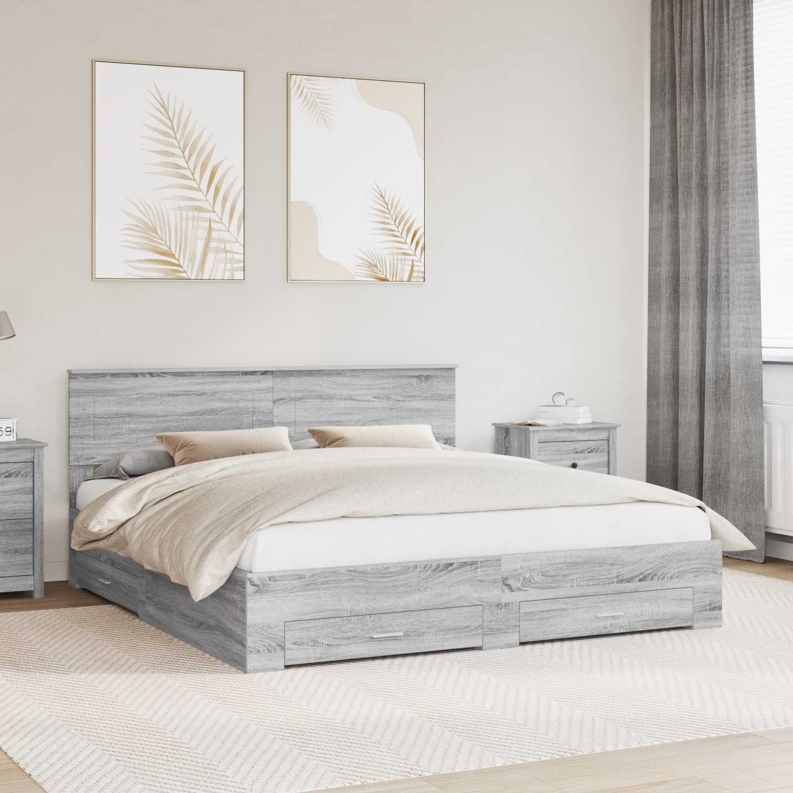 vidaXL Bedframe met lade Zwart en Zilver 200 x 200 cm Bewerkt hout