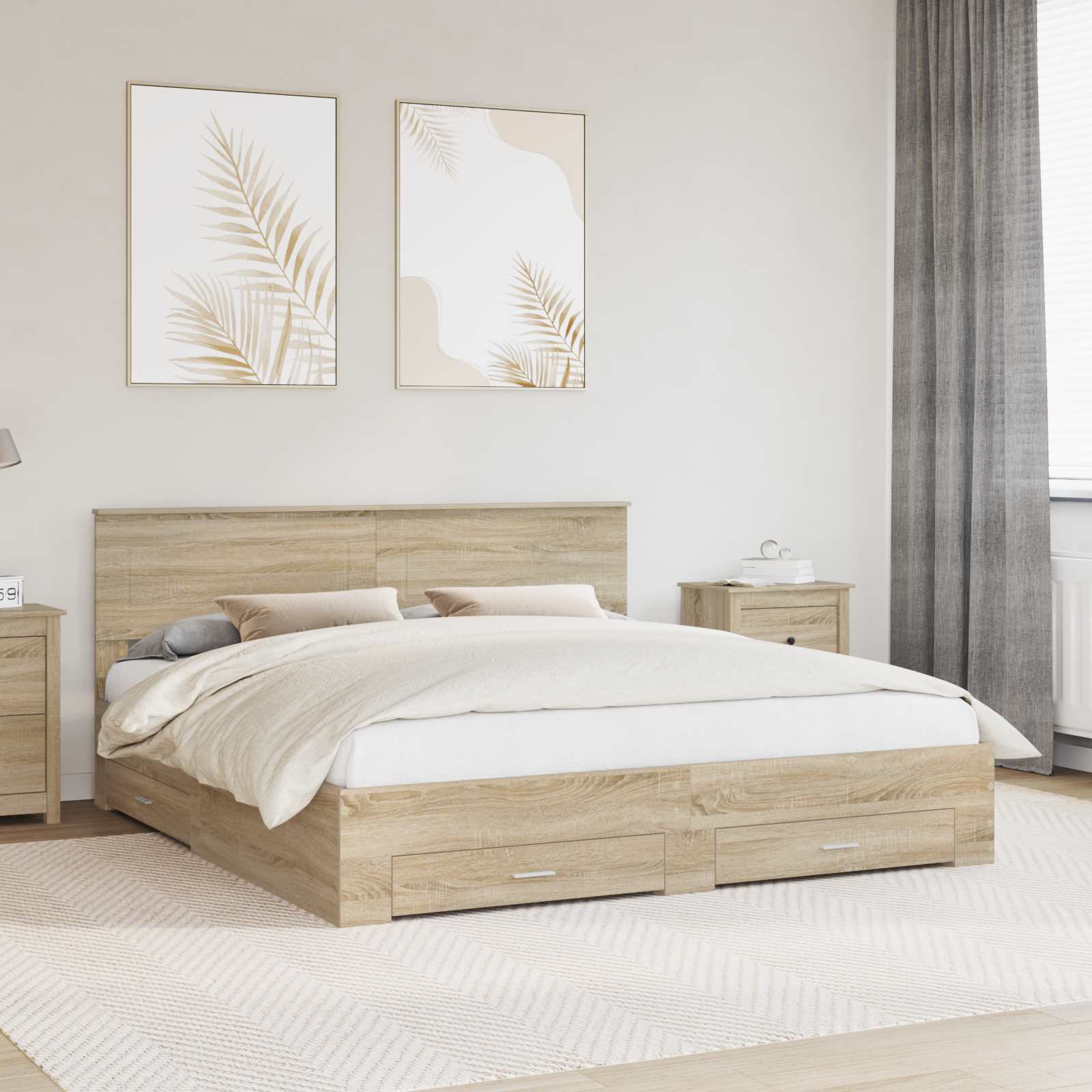 vidaXL Bedframe met lade Zwart en Zilver 200 x 200 cm Bewerkt hout