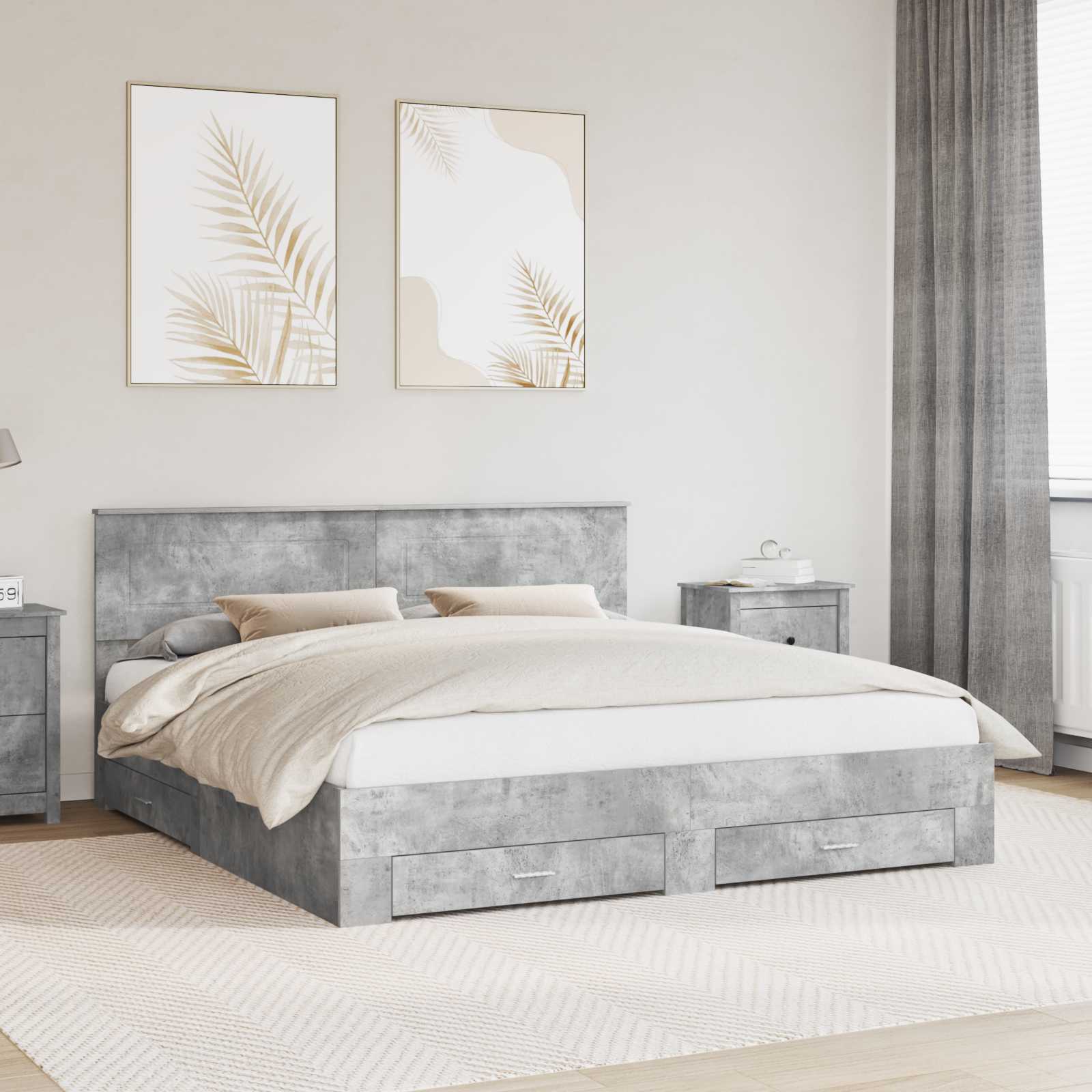 vidaXL Bedframe met lade Zwart en Zilver 200 x 200 cm Bewerkt hout