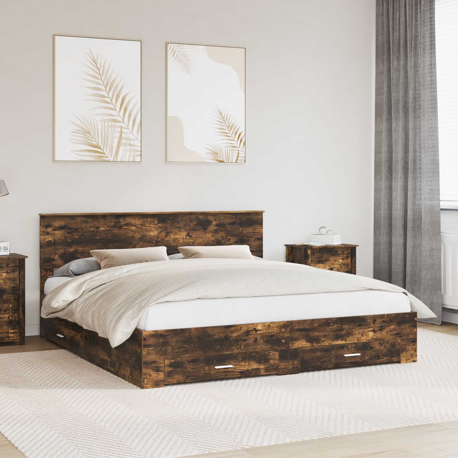 vidaXL Bedframe met lade Zwart en Zilver 200 x 200 cm Bewerkt hout