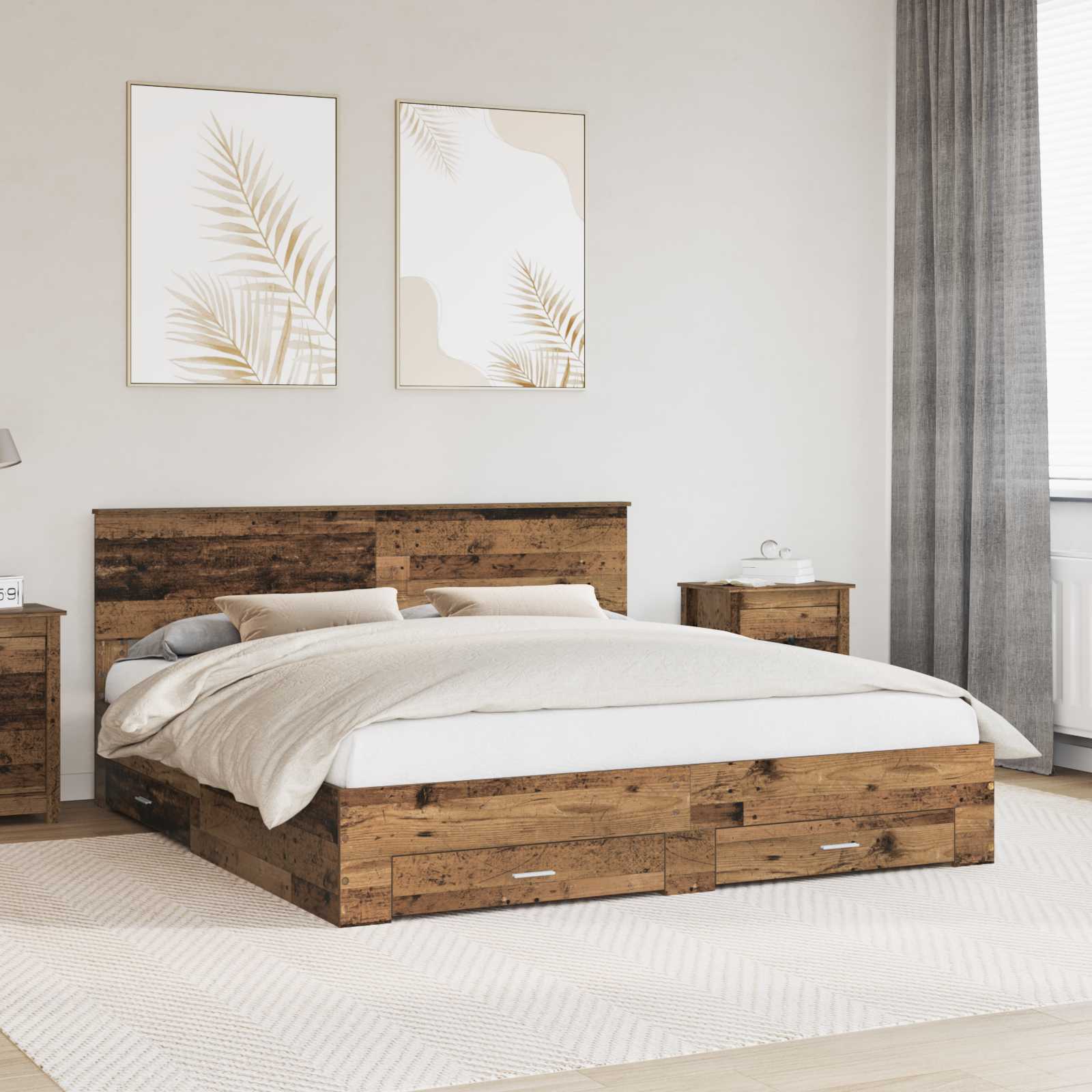 vidaXL Bedframe met lade Zwart en Zilver 200 x 200 cm Bewerkt hout
