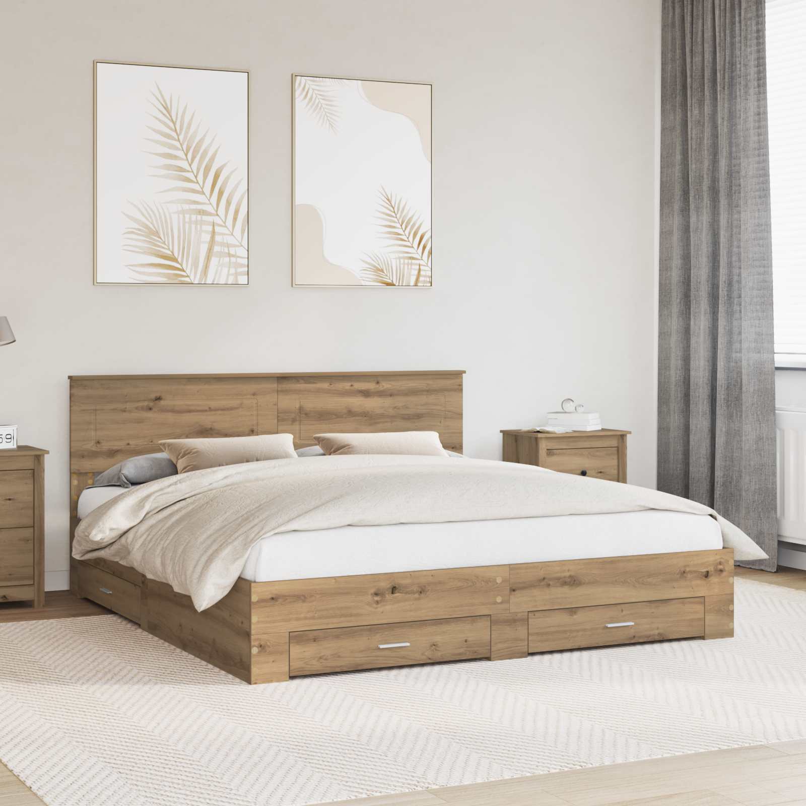 vidaXL Bedframe met lade Zwart en Zilver 200 x 200 cm Bewerkt hout