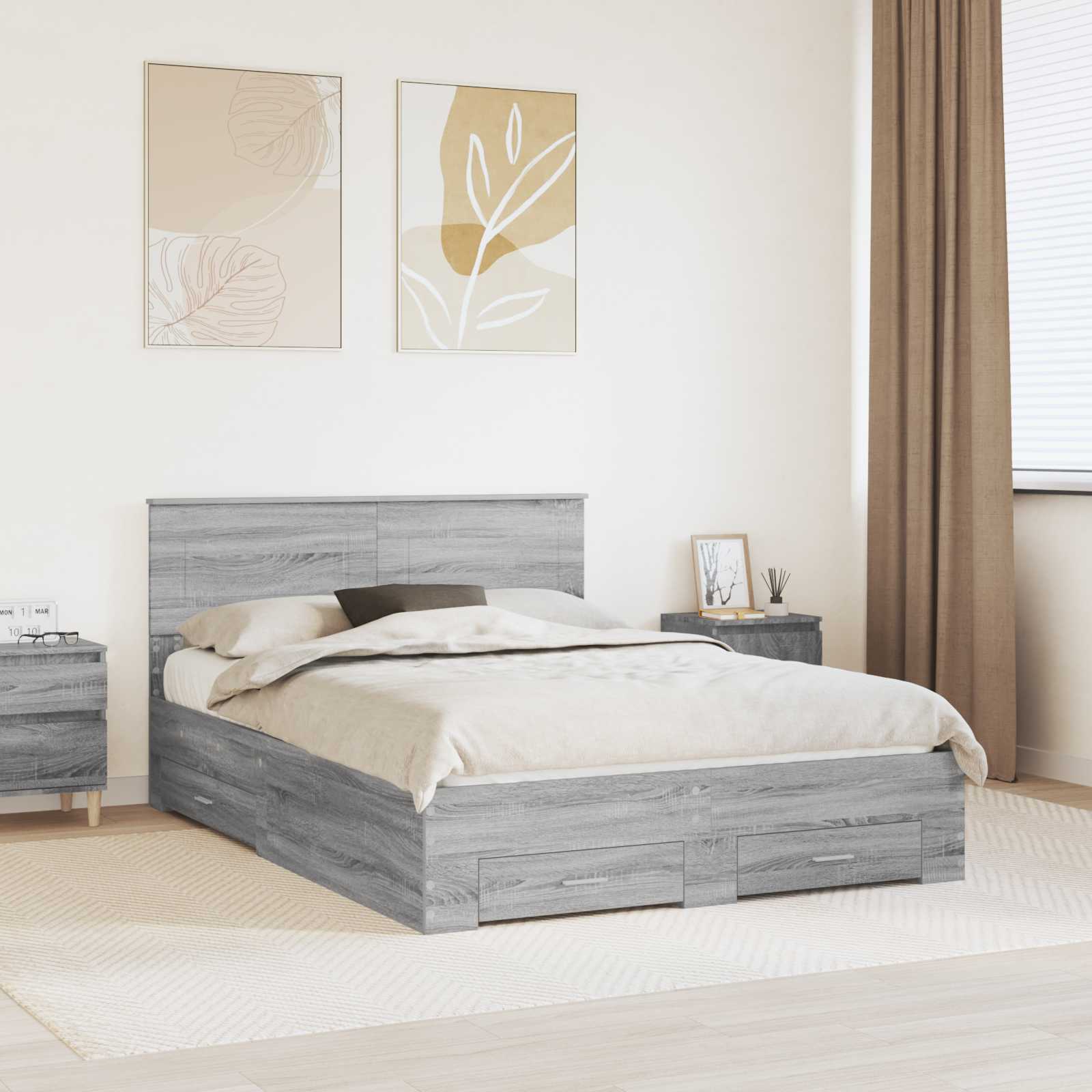 vidaXL Bedframe met lade Zwart en Zilver 200 x 200 cm Bewerkt hout
