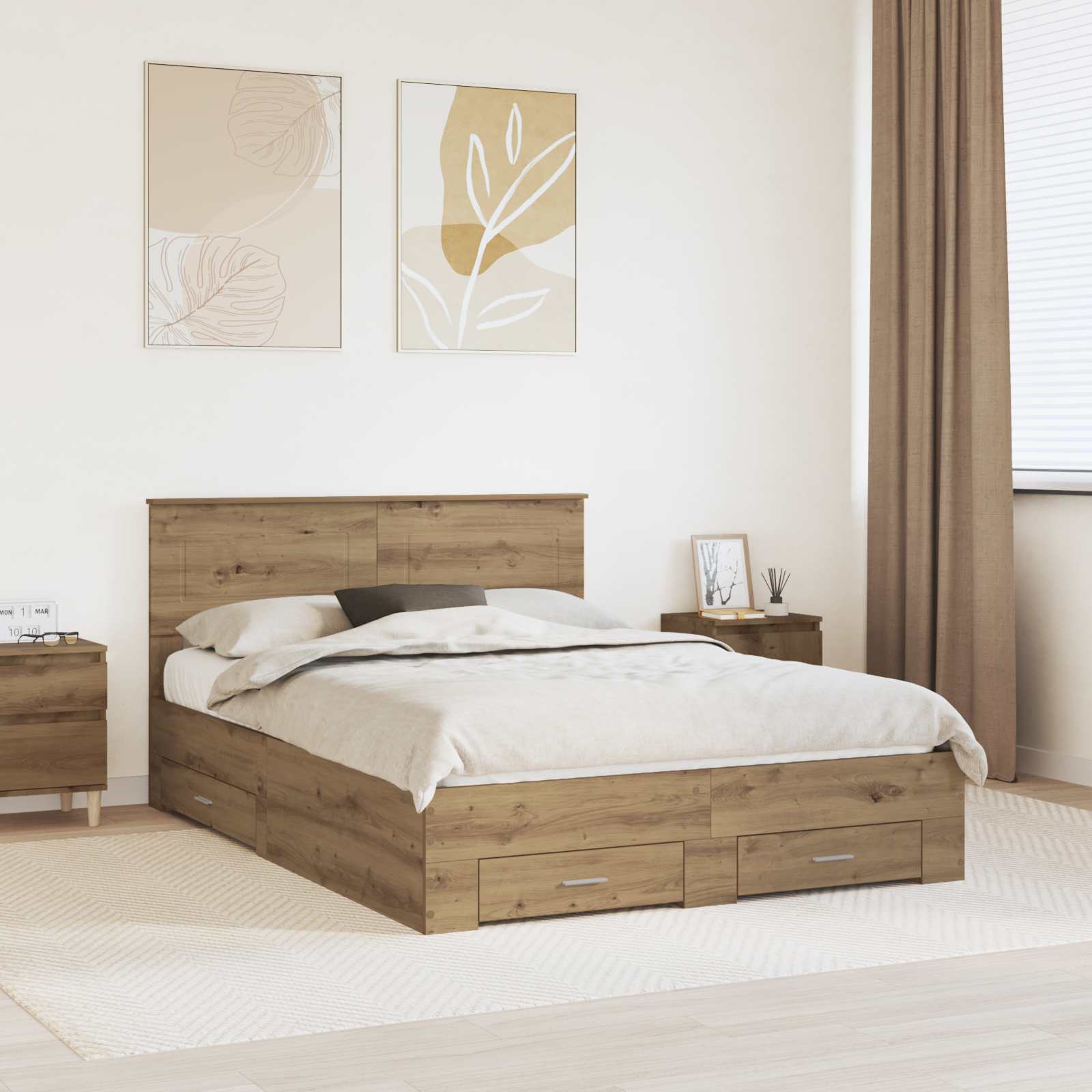vidaXL Bedframe met lade Zwart en Zilver 200 x 200 cm Bewerkt hout