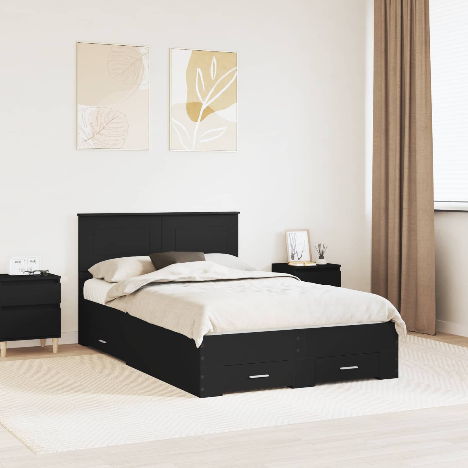 vidaXL Bedframe met lade Zwart en Zilver 200 x 200 cm Bewerkt hout