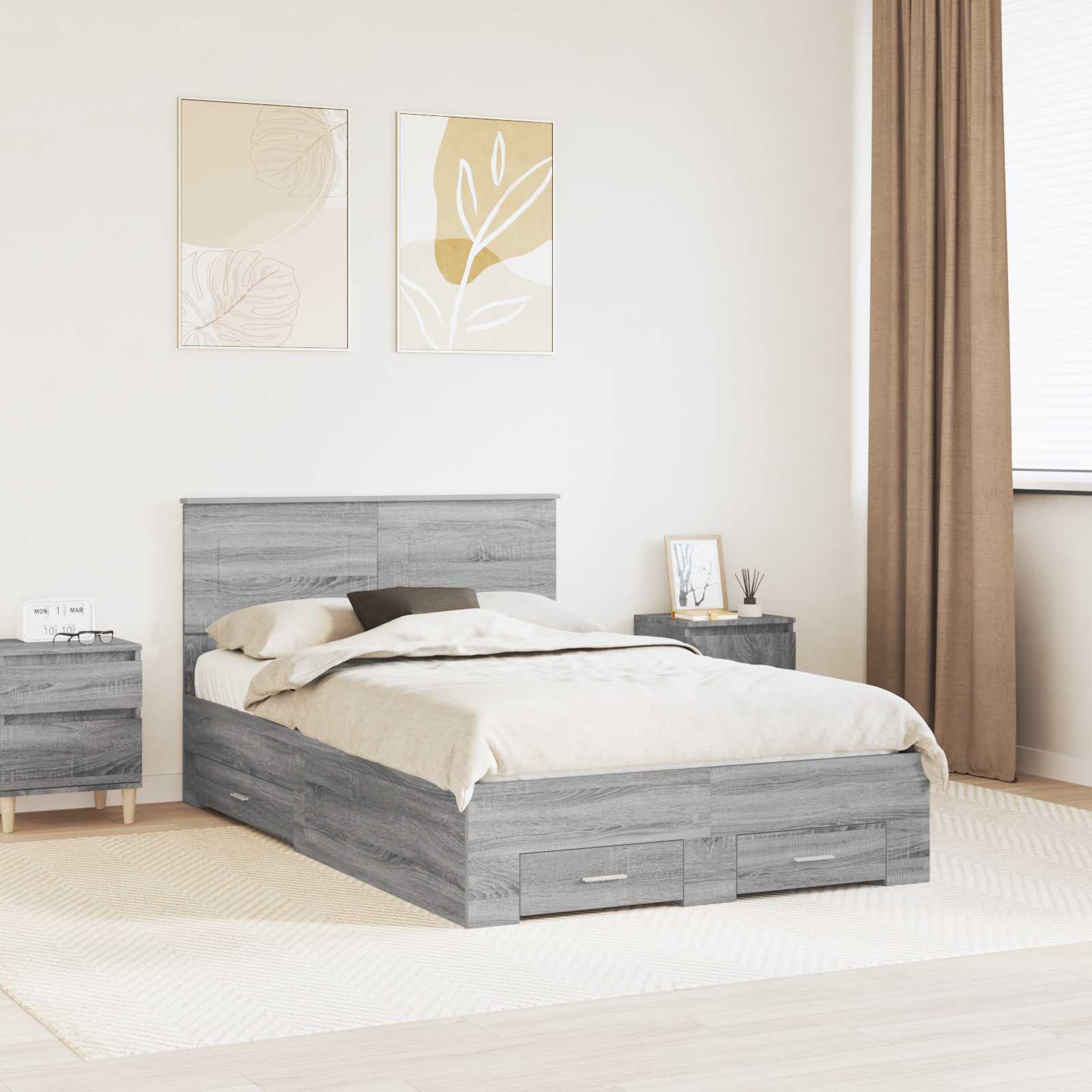 vidaXL Bedframe met lade Zwart en Zilver 200 x 200 cm Bewerkt hout